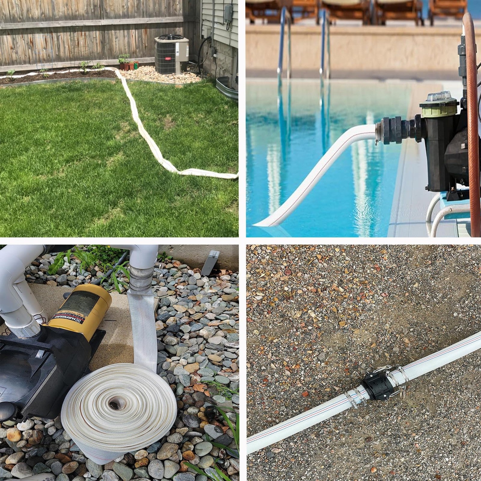 Heavy-duty Geowaky 2-inch ID backwash hose for swimming pools, 65.6 feet long, made of durable PVC water discharge material.