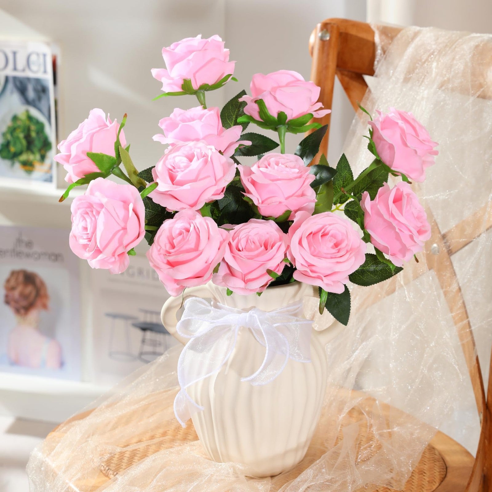 Set of 50 Nubry artificial silk roses with realistic stems, bulk fake roses for decoration or craft projects.