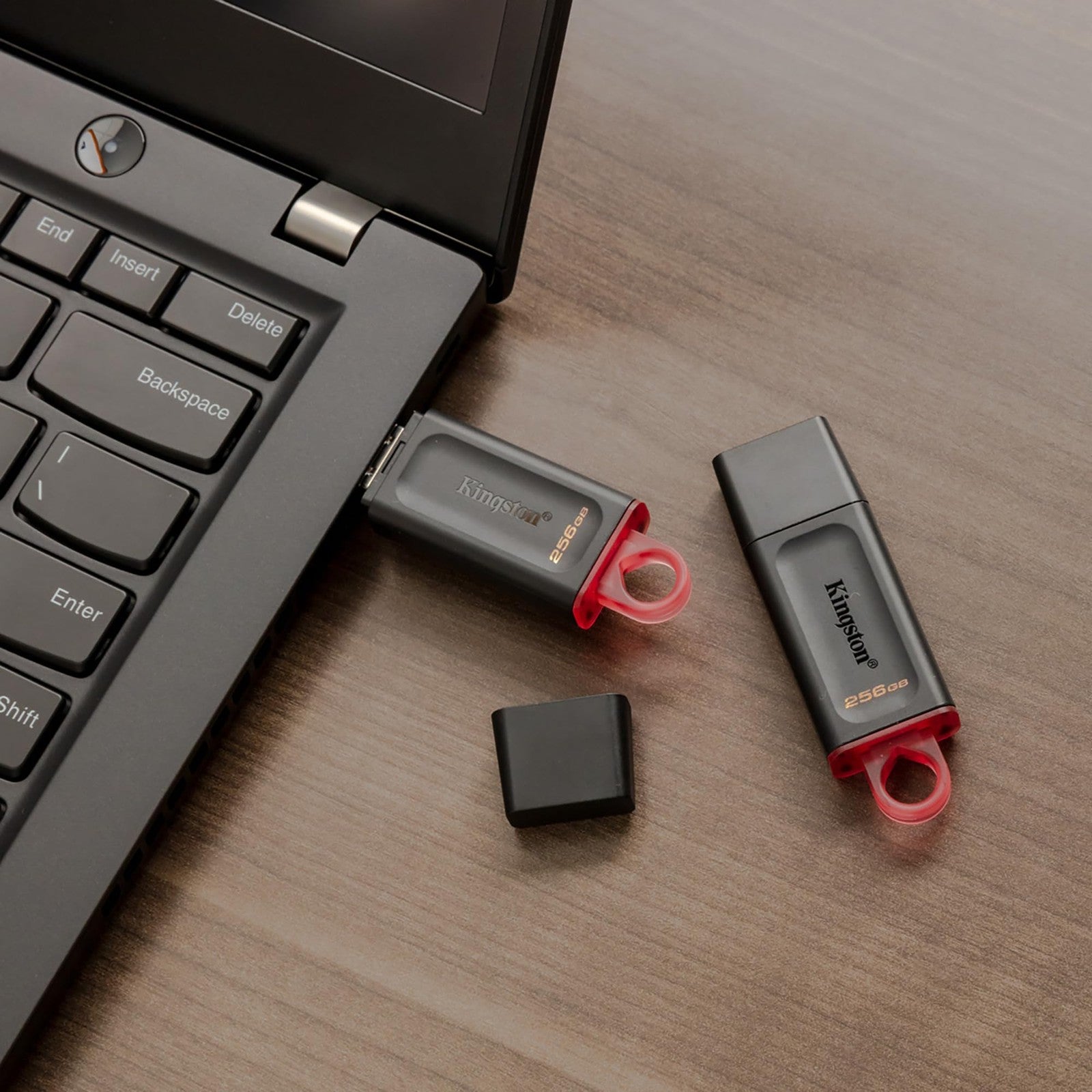 Kingston DataTraveler Exodia 256GB USB 3.2 flash drive in black with sleek design and Kingston branding.