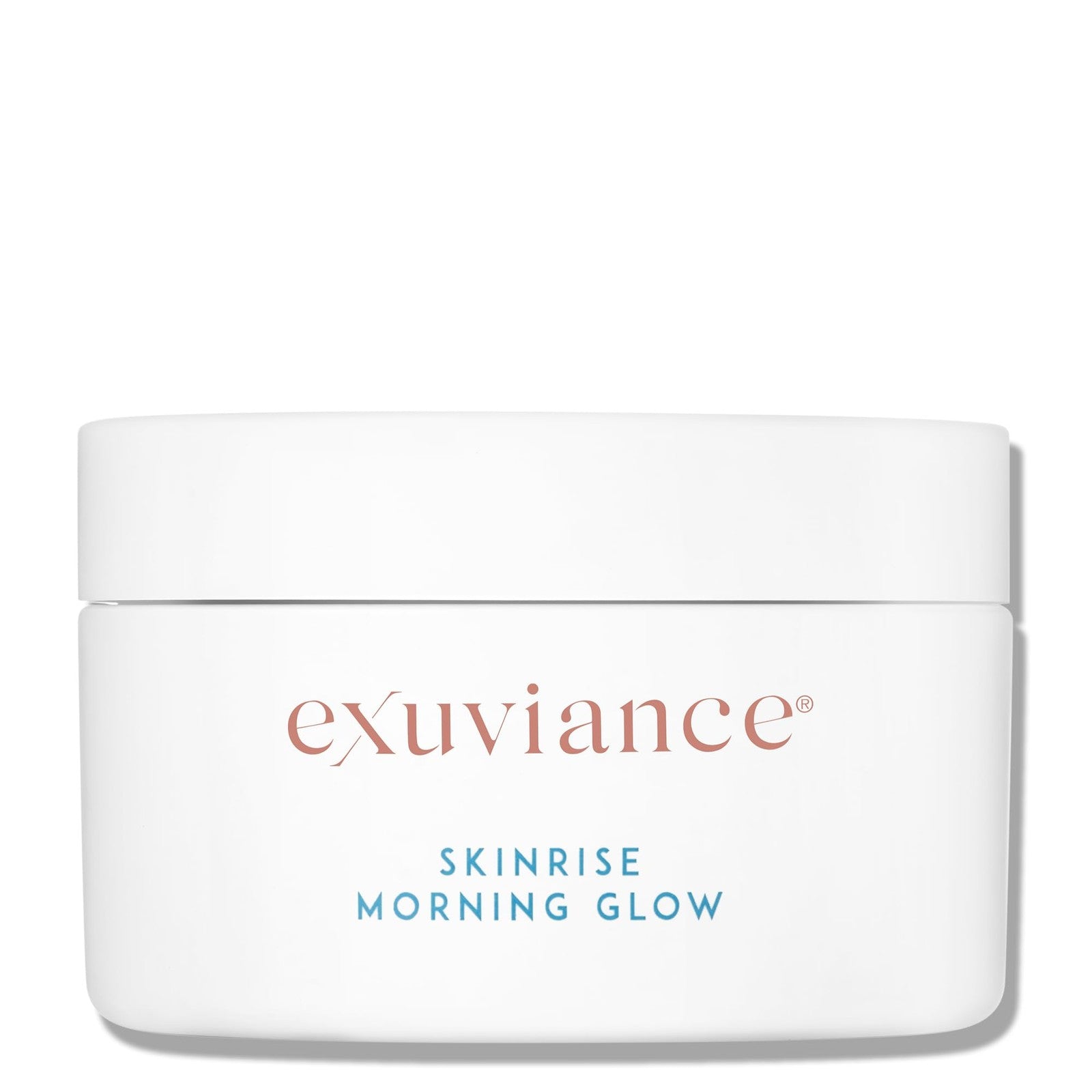 EXUVIANCE SkinRise Morning Glow anti-aging facial toning pads with gentle exfoliation, shown in a close-up of the product container.
