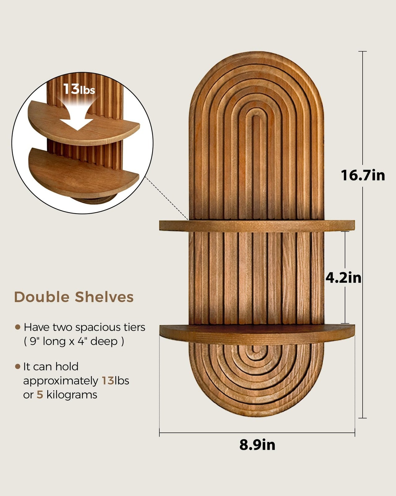 Bamworld boho wall decor plant shelf with mid-century modern design and hanging plant holder for stylish home decor.