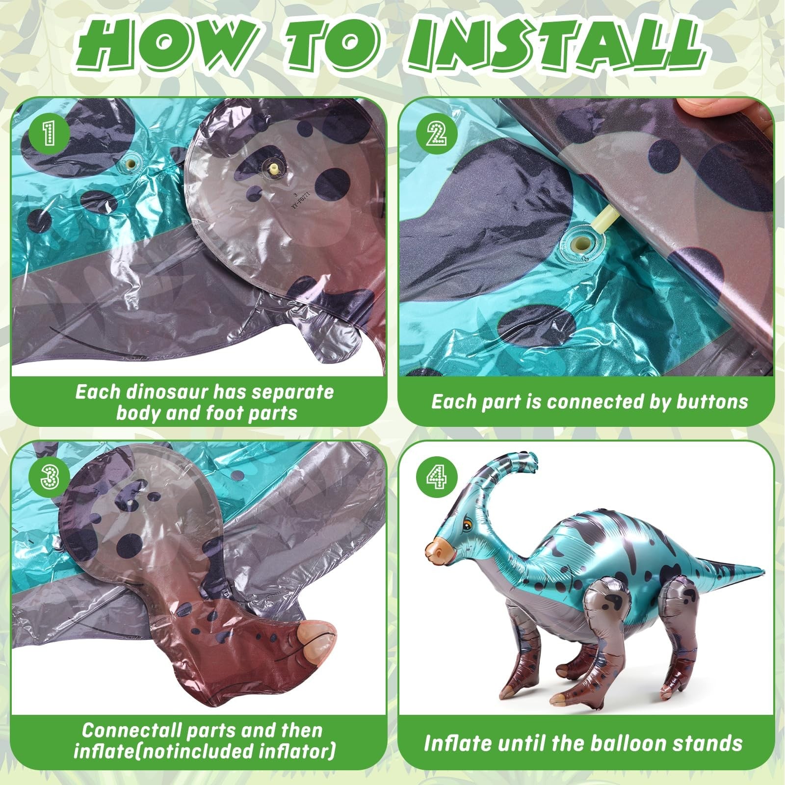 Vinsot 8-pack of giant inflatable dinosaur toys for birthday party decorations, featuring colorful 3D dinosaur designs.