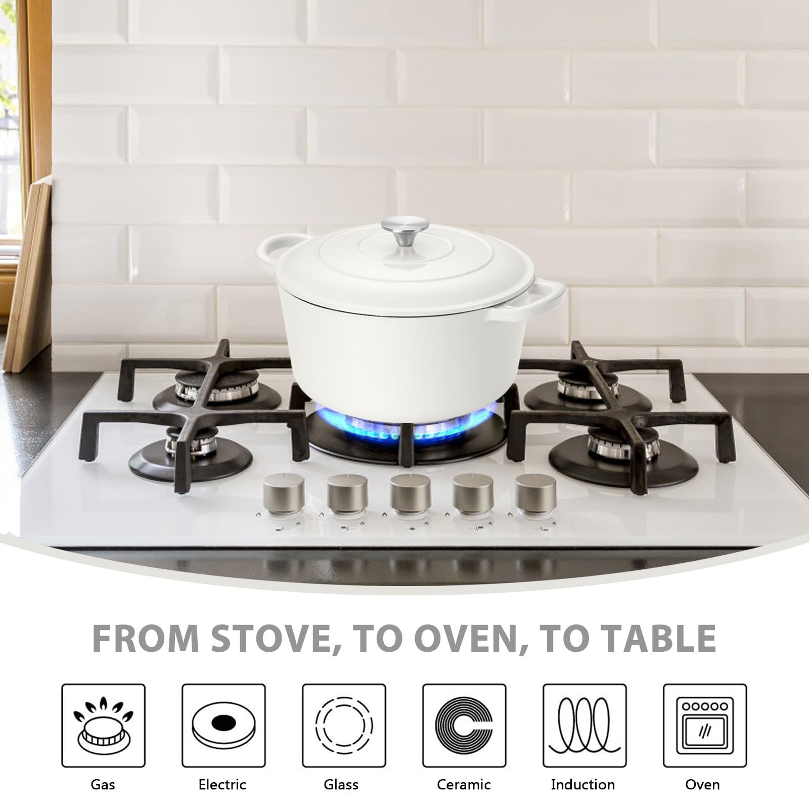 E-far 3 Qt enamelled cast iron Dutch oven with lid, small round nonstick pot for cooking and baking.