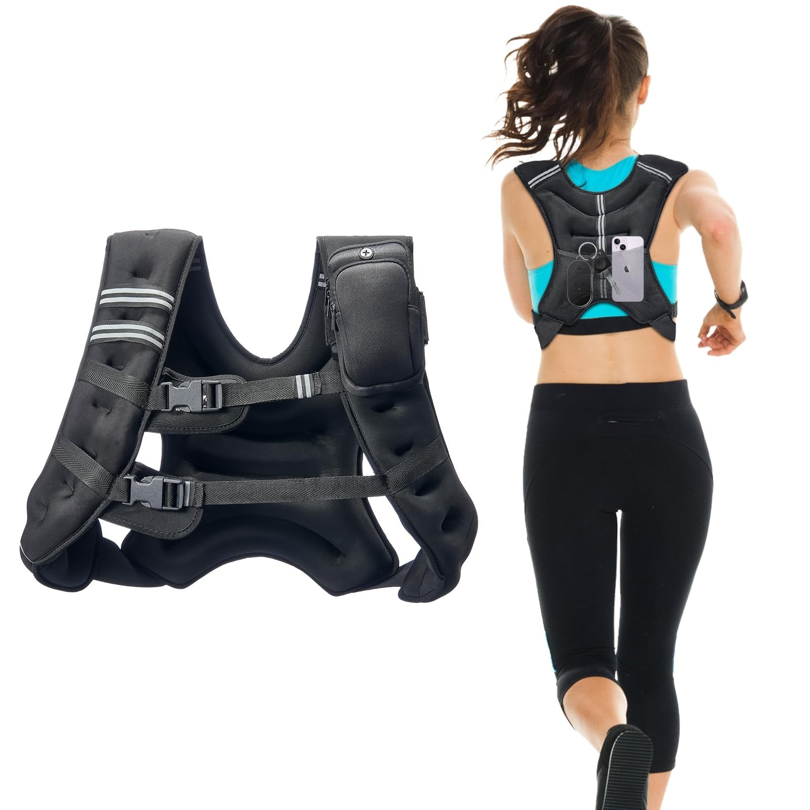 VEVOR 30 lb weighted vest with adjustable straps and reflective stripe for added visibility during workouts.