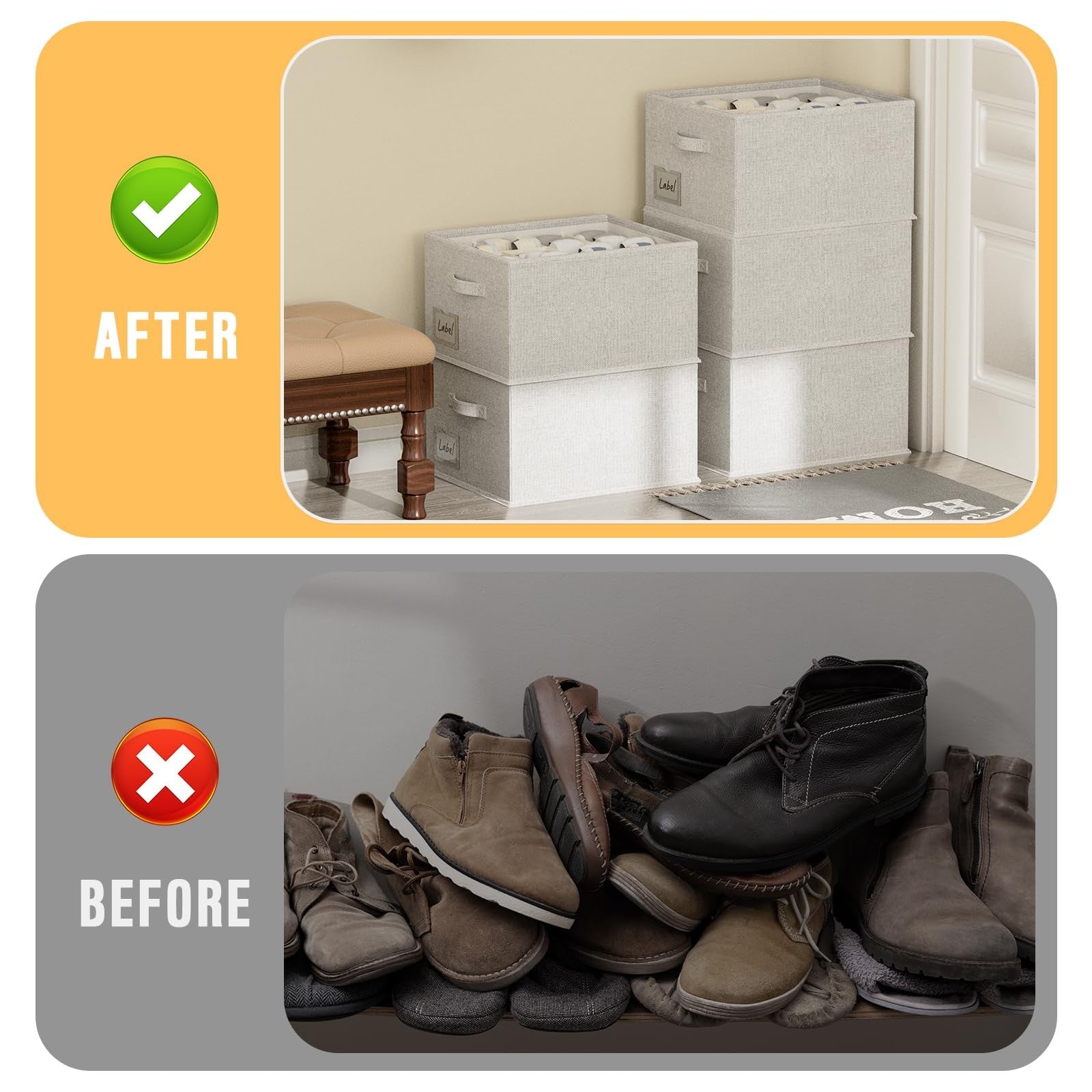 FHSQX 4-pack shoe organizer closet storage containers, foldable design, fits up to 48 pairs of shoes, ideal for closet organization.