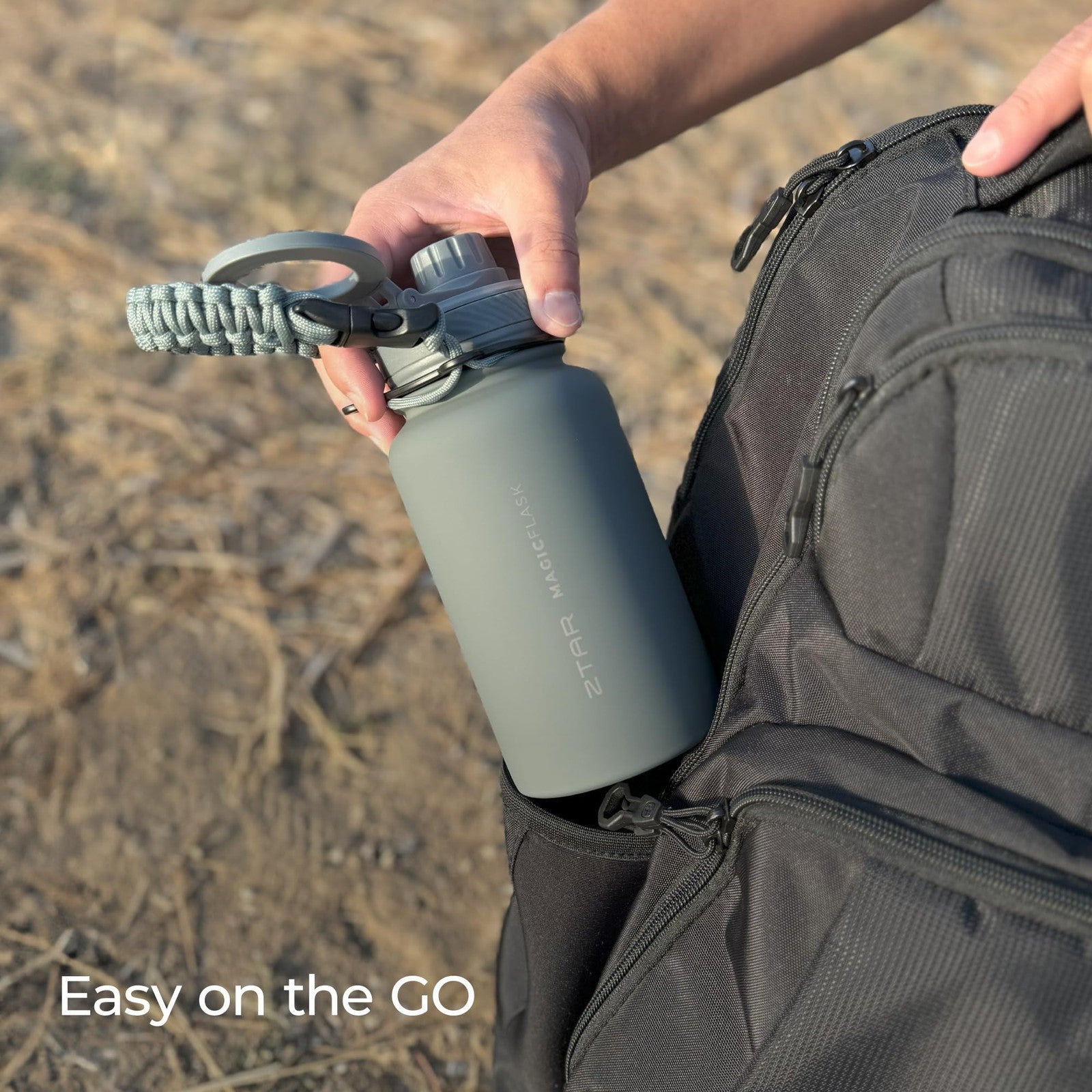ZTAR insulated stainless steel water bottle with MagSafe compatibility, showing a sleek, durable design suitable for outdoor use.