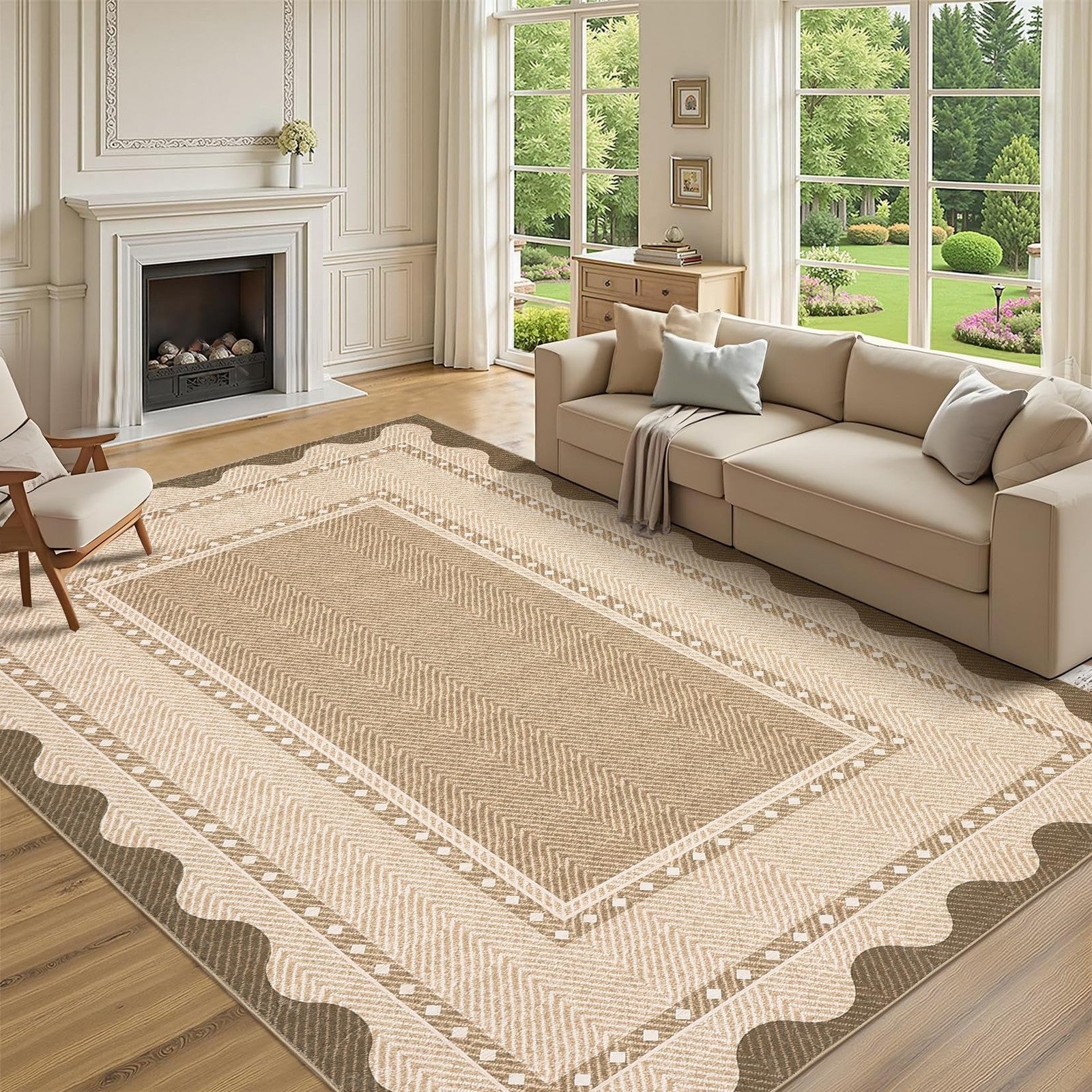 Garveehome washable 8x10 area rug with non-slip backing in solid color, suitable for living room flooring.