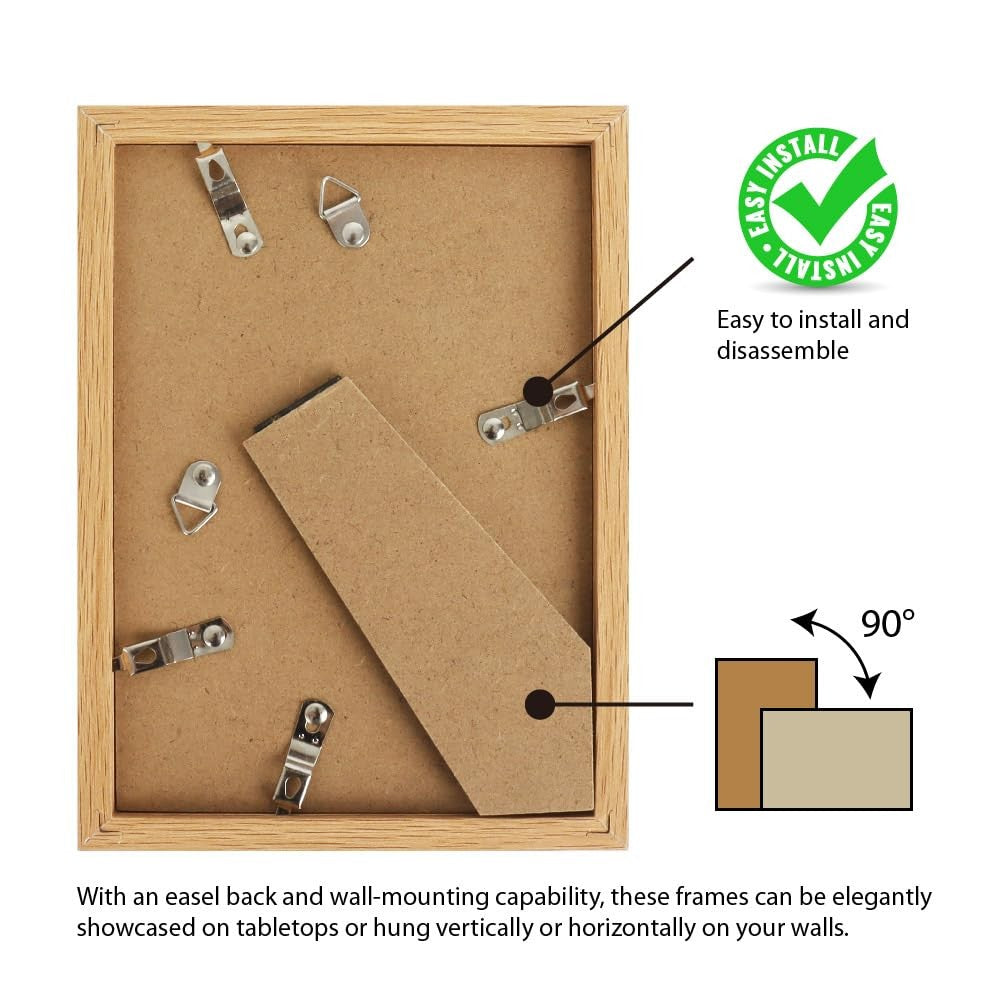 Memory Island 5x7 photo frame for wall and tabletop display, natural wood finish, showcasing a family photo.