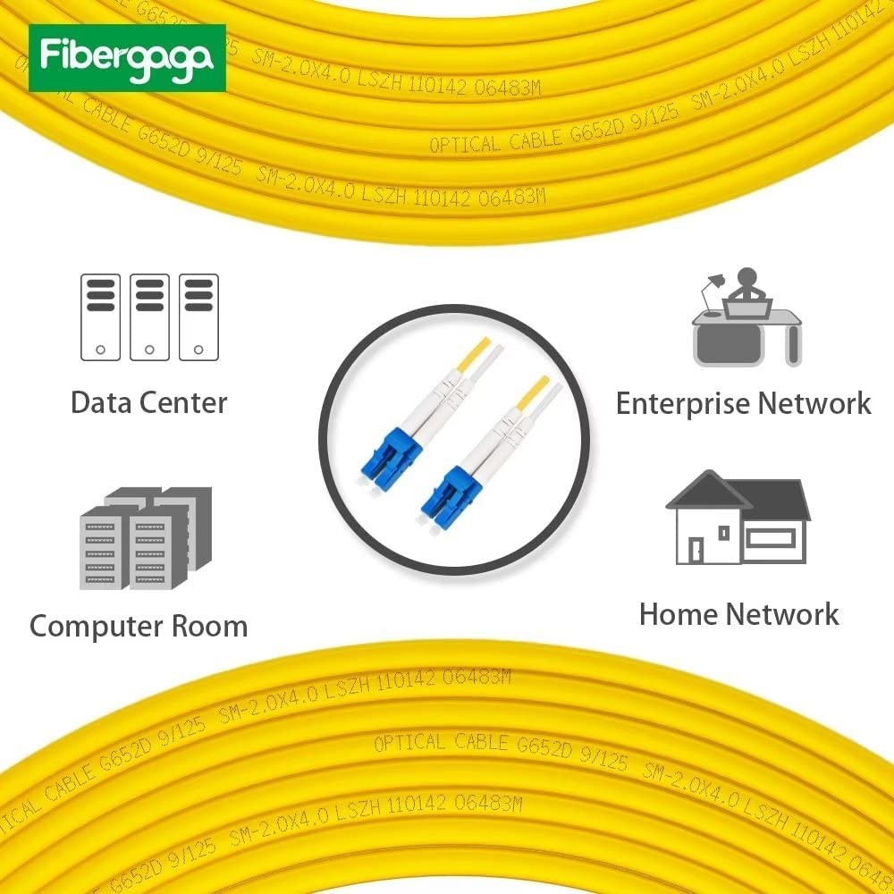 Fibergaga 5-pack 10m OS2 LC to LC fiber patch cables, duplex singlemode 9/125µm with 2.0mm diameter connectors