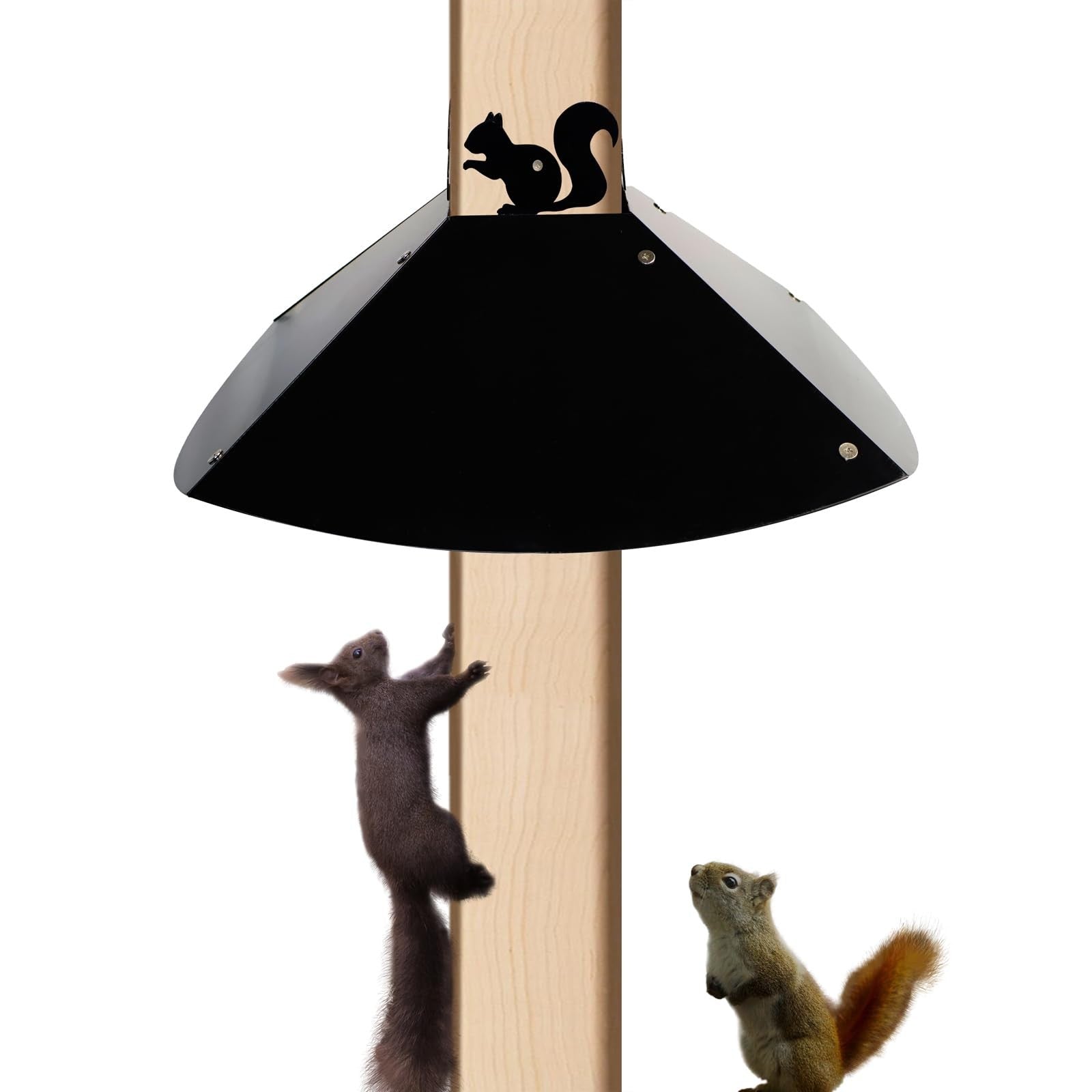 RELY Metal Squirrel Baffle for 4x4 wood post, 18-inch outdoor bird feeder baffle to prevent squirrel access.