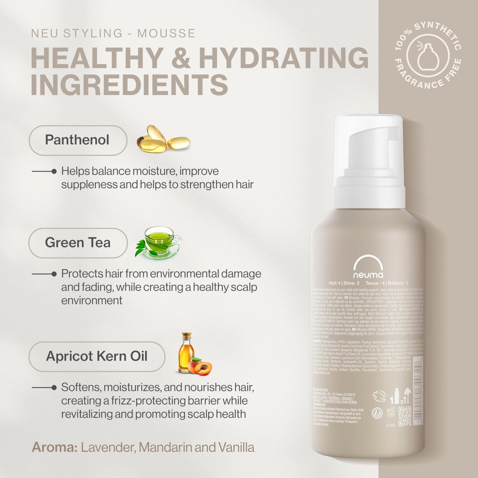 Neuma Neu Styling Hair Mousse in 6.6 fl oz bottle, featuring lavender scent, enhances hair volume and texture.