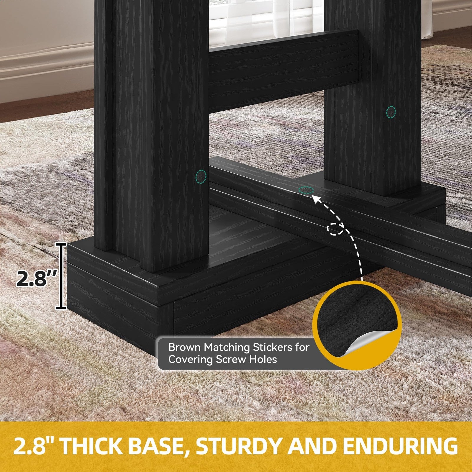 Wooden farmhouse dining table for 6-8 people, sturdy 70-inch kitchen table with rustic design, ideal for family meals.