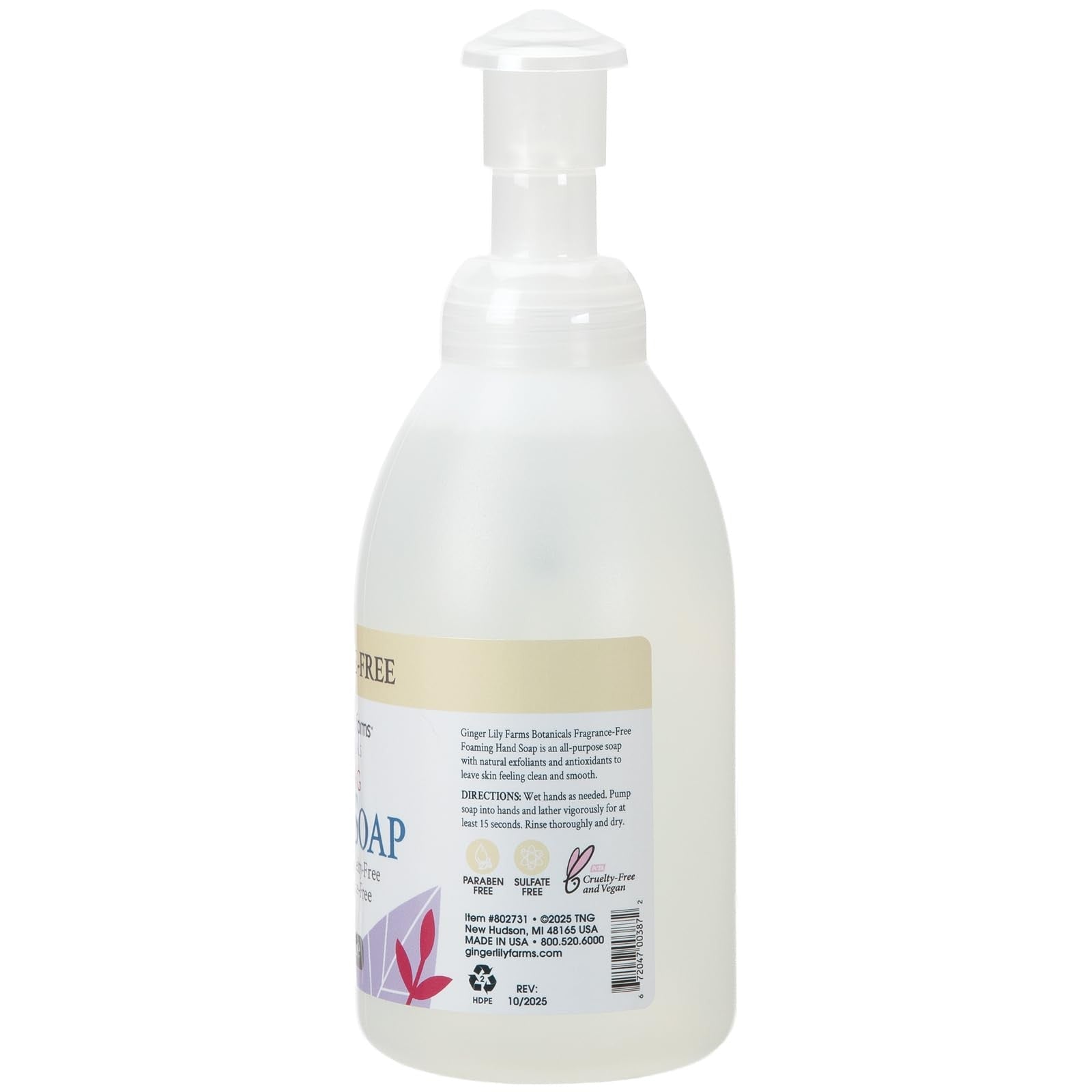 Unbranded Ginger Lily Farms Botanicals all-purpose foaming hand soap refill with fragrant botanical scent, showing the soap bottle.
