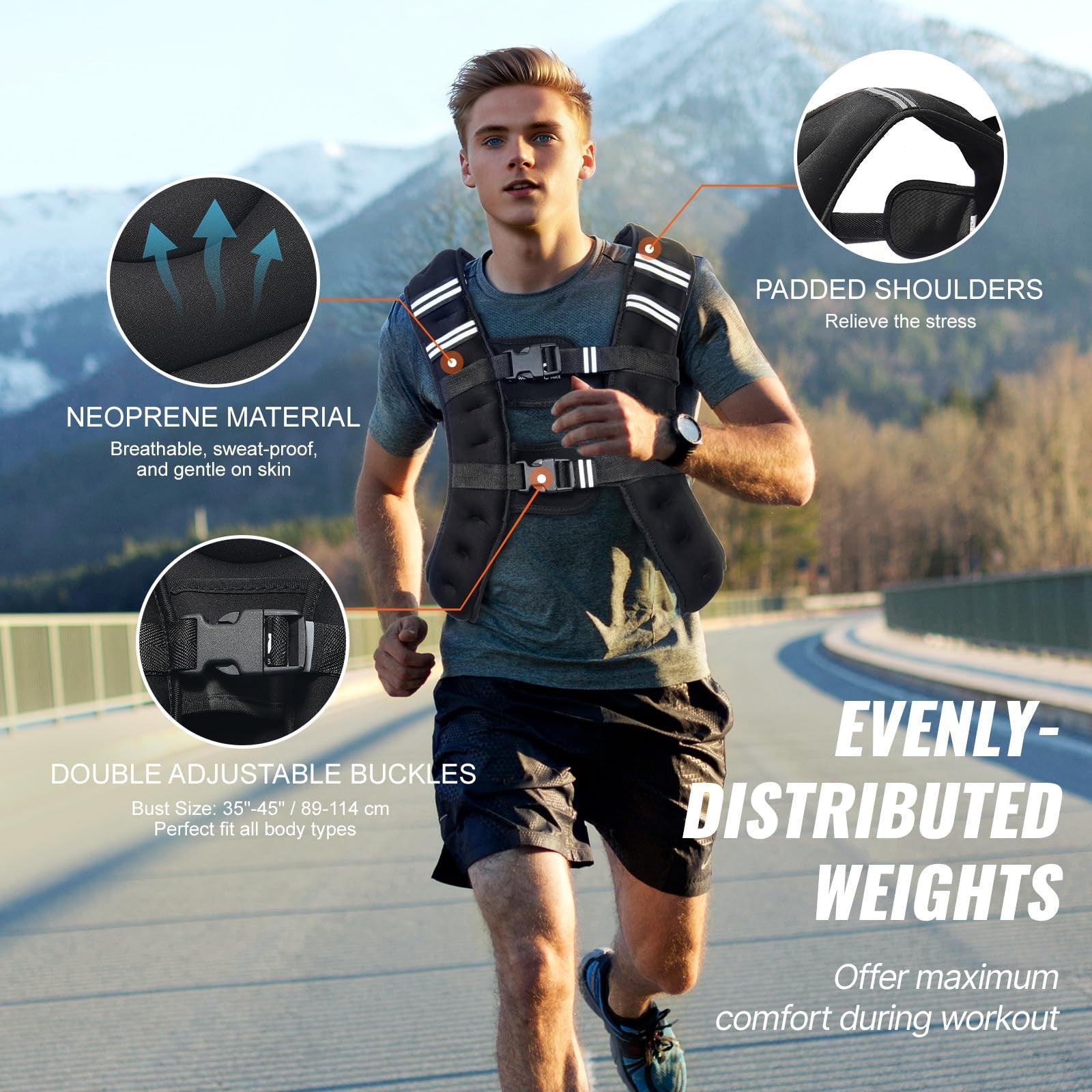 VEVOR 16 lb weighted vest with reflective stripe and adjustable buckle for fitness and training exercises.