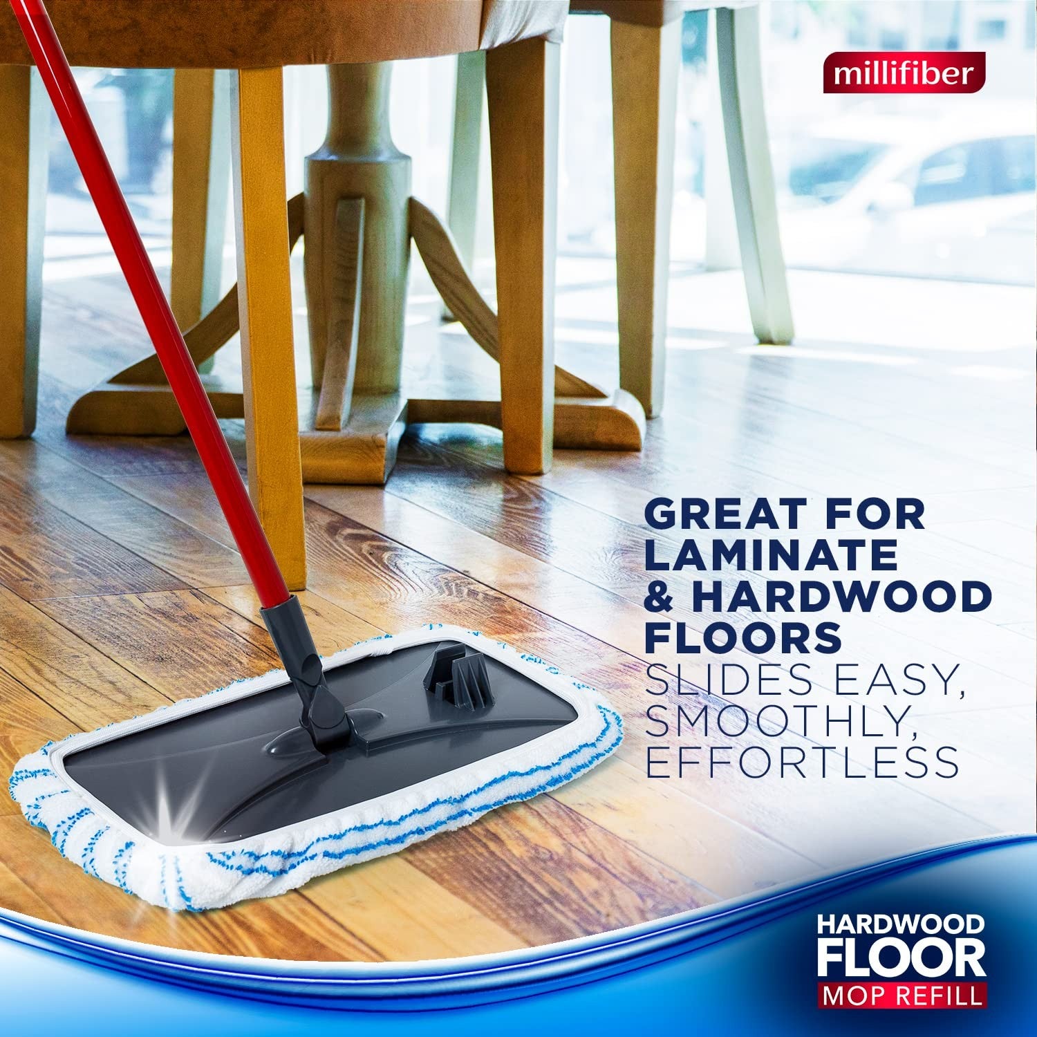 Millifiber microfiber mop refills, 15x8 inches, three-pack compatible with O-Cedar microfiber mops, shown in image