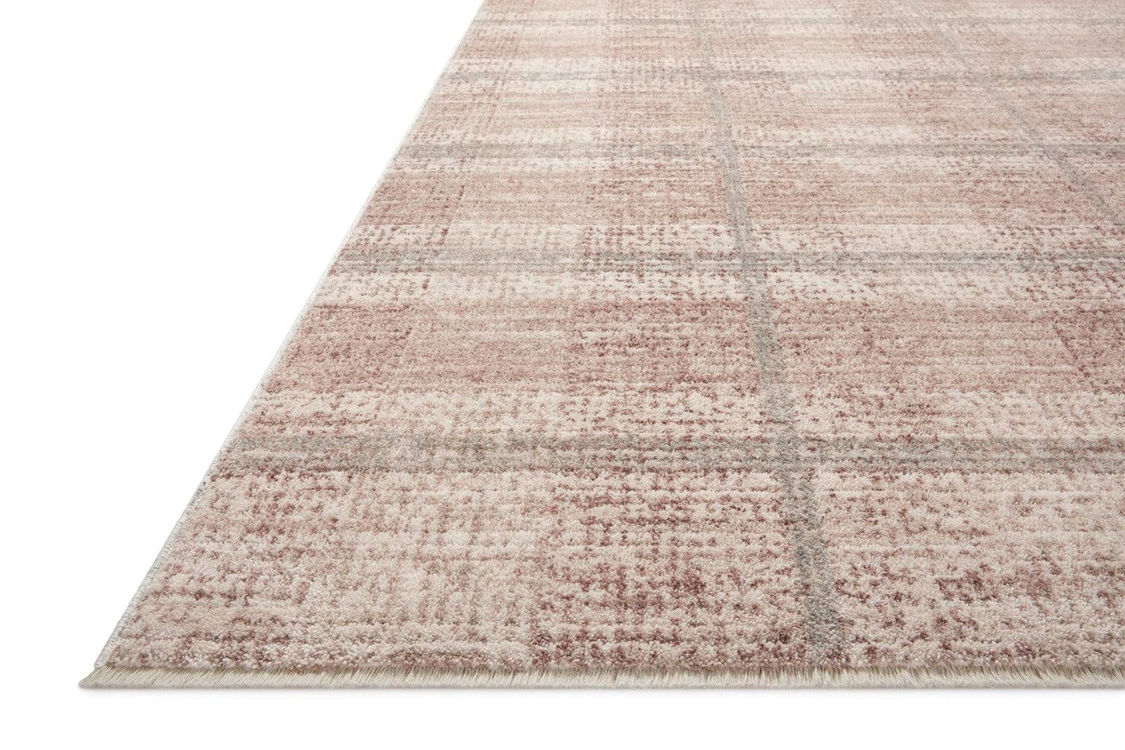 Loloi Angela Rose Ember EMB-06 plaid accent rug in clay and mist colors, modern polyester flatweave design.