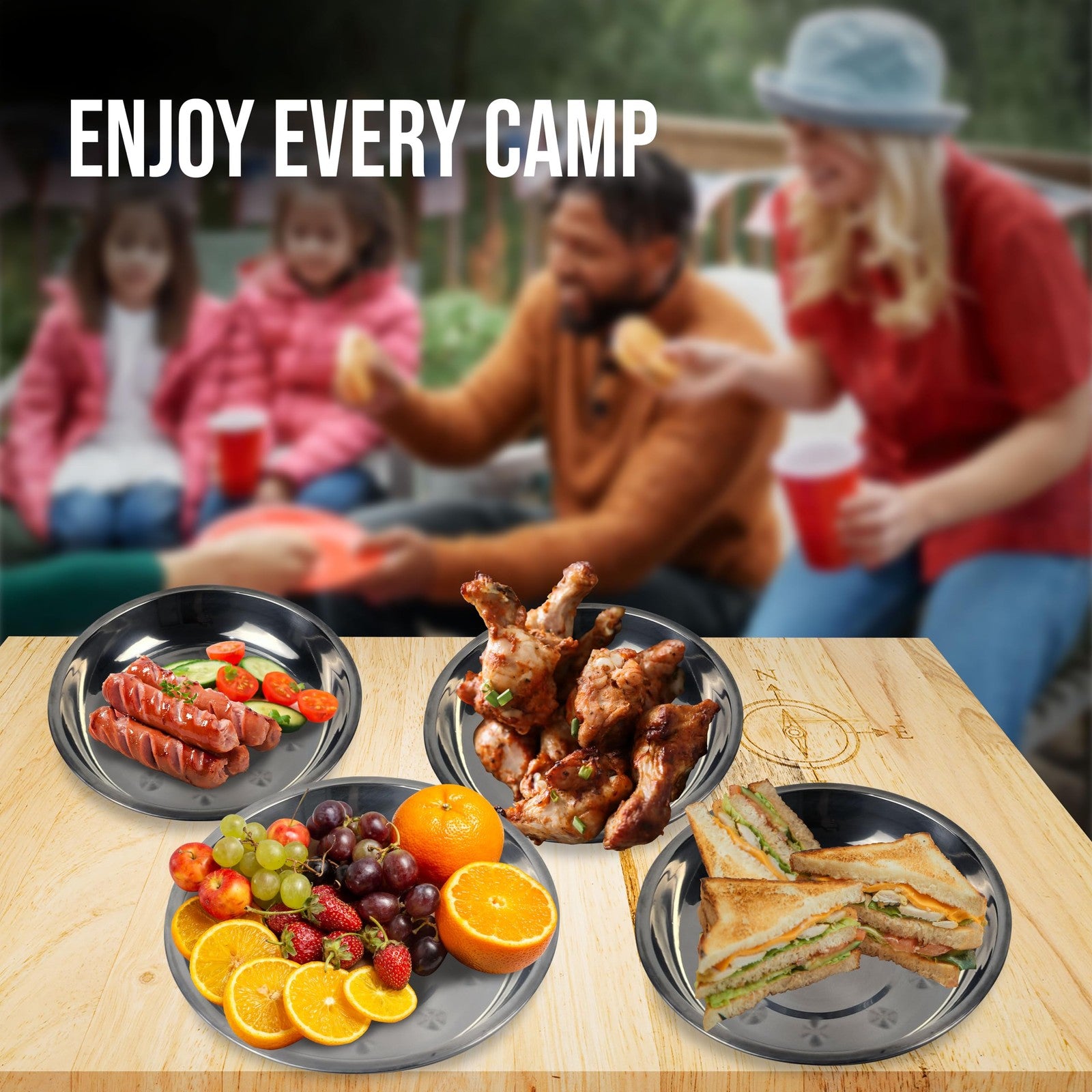 Fortitude21 4-person camping mess kit with utensils, cookware, and picnic set for outdoor cooking and dining.