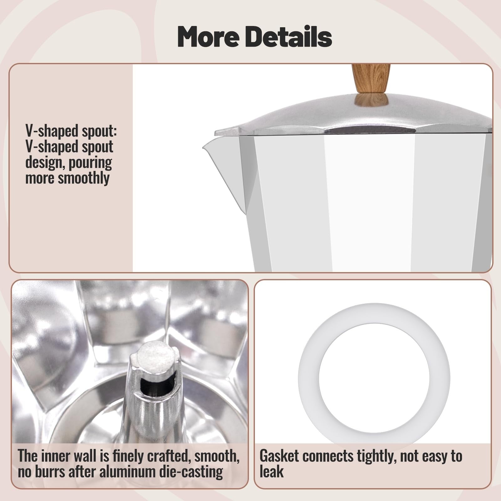 Vaolvpant 9-cup aluminum Moka pot stovetop espresso coffee maker with 450ml capacity, silver finish, and classic design.