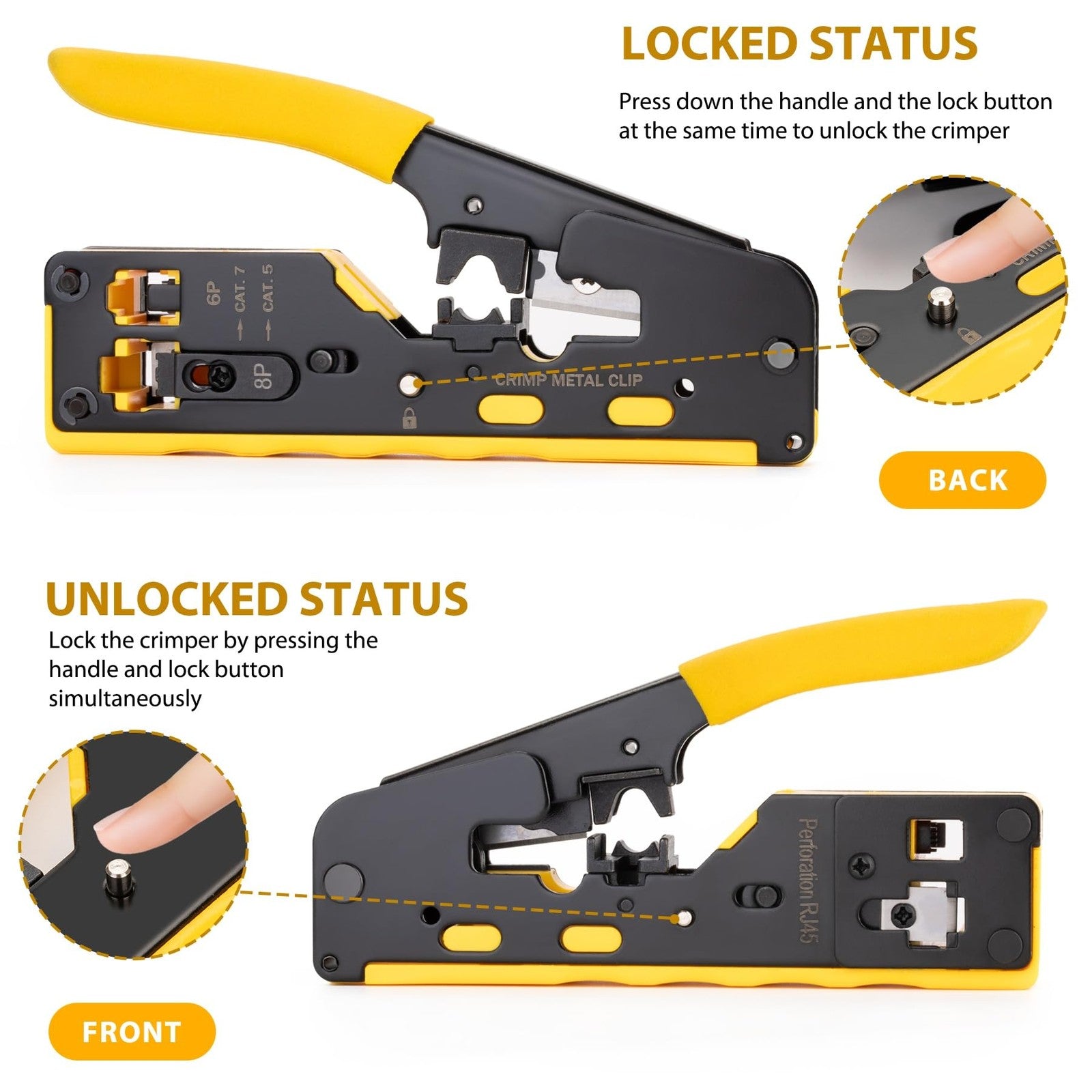 WEETOTUNG RJ45 crimp tool pass-through kit with professional Ethernet crimping tool and accessories for network cable termination