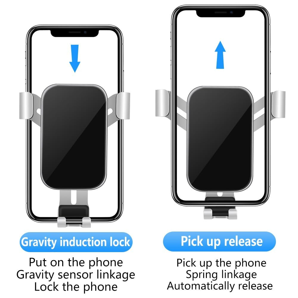 LUNQIN car phone holder mounted on a Toyota Highlander dashboard, compatible with 2014-2019 models, holding a smartphone securely.