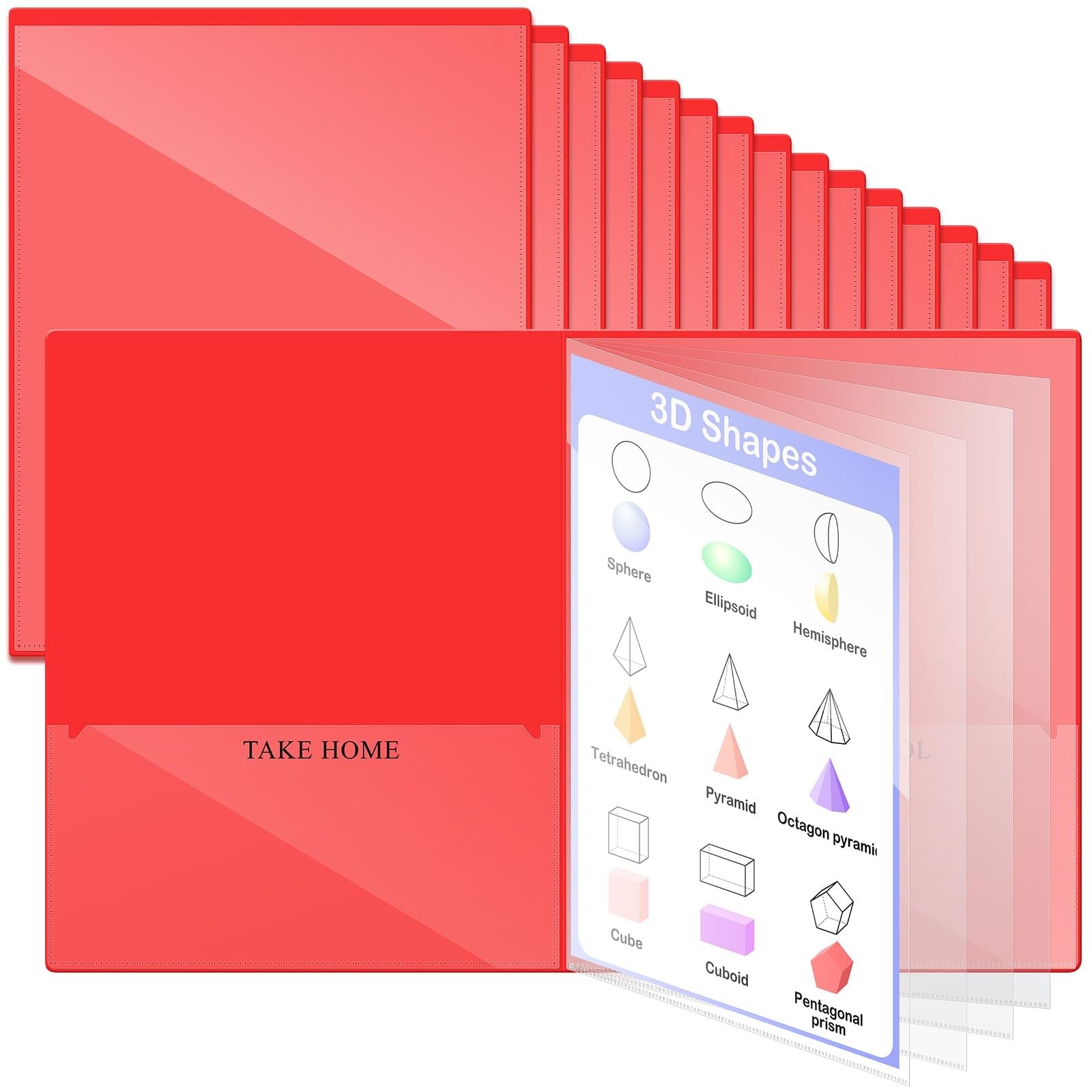 Henoyso 24-pack school and home folders with two pockets, clear inner pockets, and durable plastic construction.