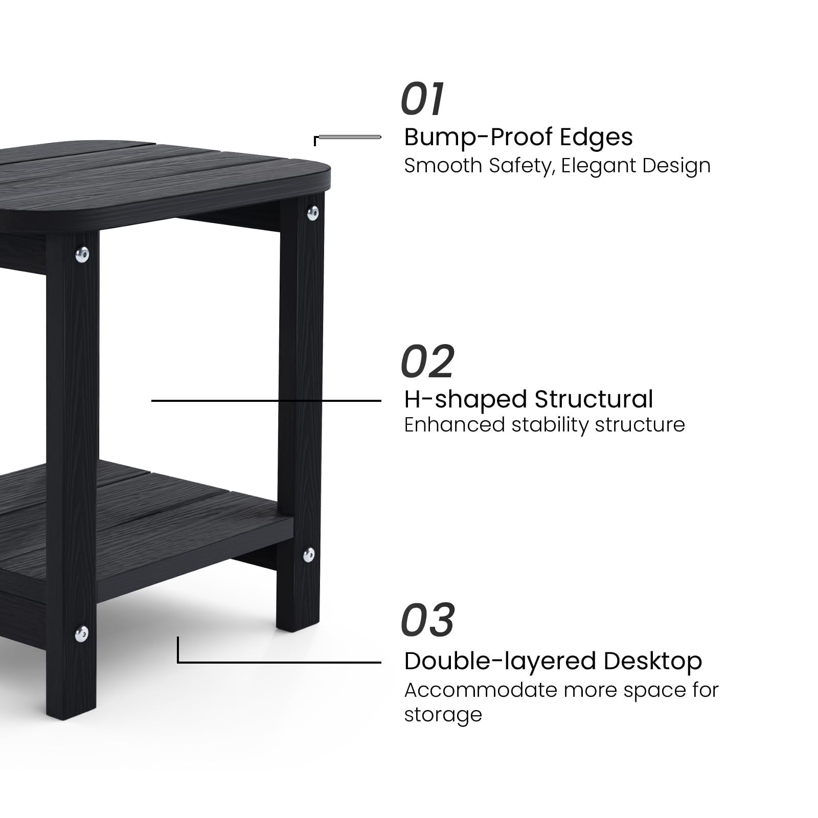 UQQUUNIQ 2-tier outdoor side table with a 16-inch all-weather design, featuring a small, sturdy Adirondack-style table for outdoor use.
