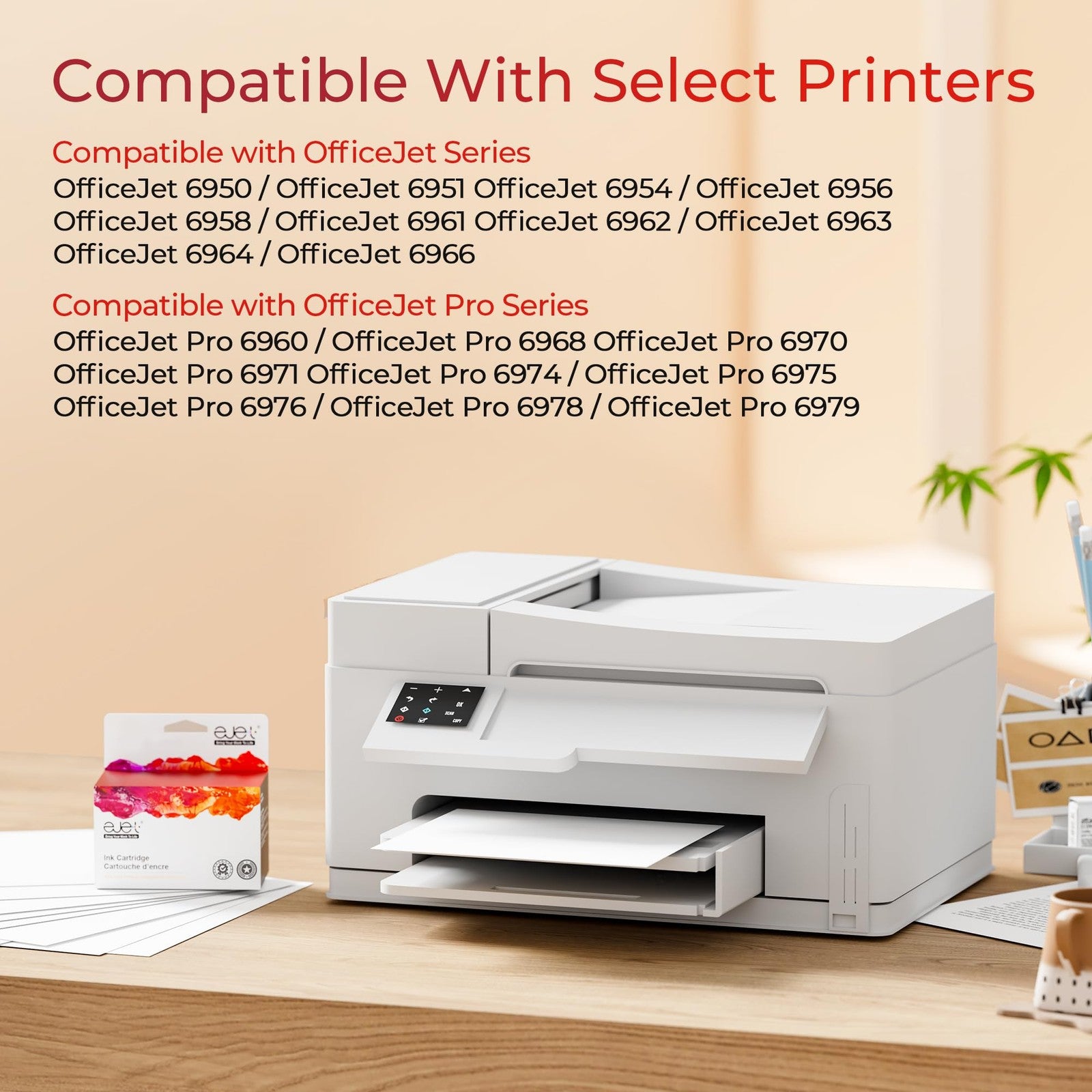 Set of unbranded HP 902XL ink cartridges with upgraded replacement design for HP printers, featuring black and color ink containers.