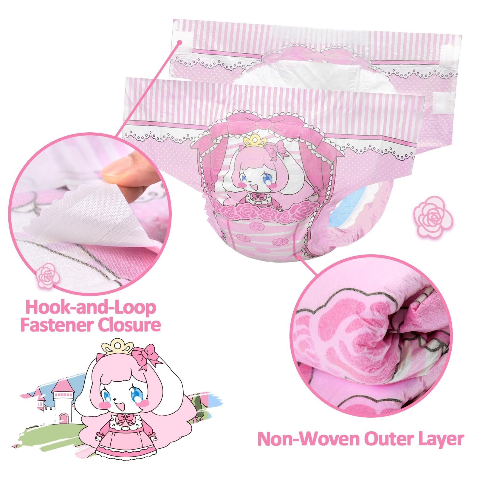 Littleforbig adult printed cloth back diaper in size M with 10 pieces, featuring colorful floral and cartoon designs for comfortable wear.