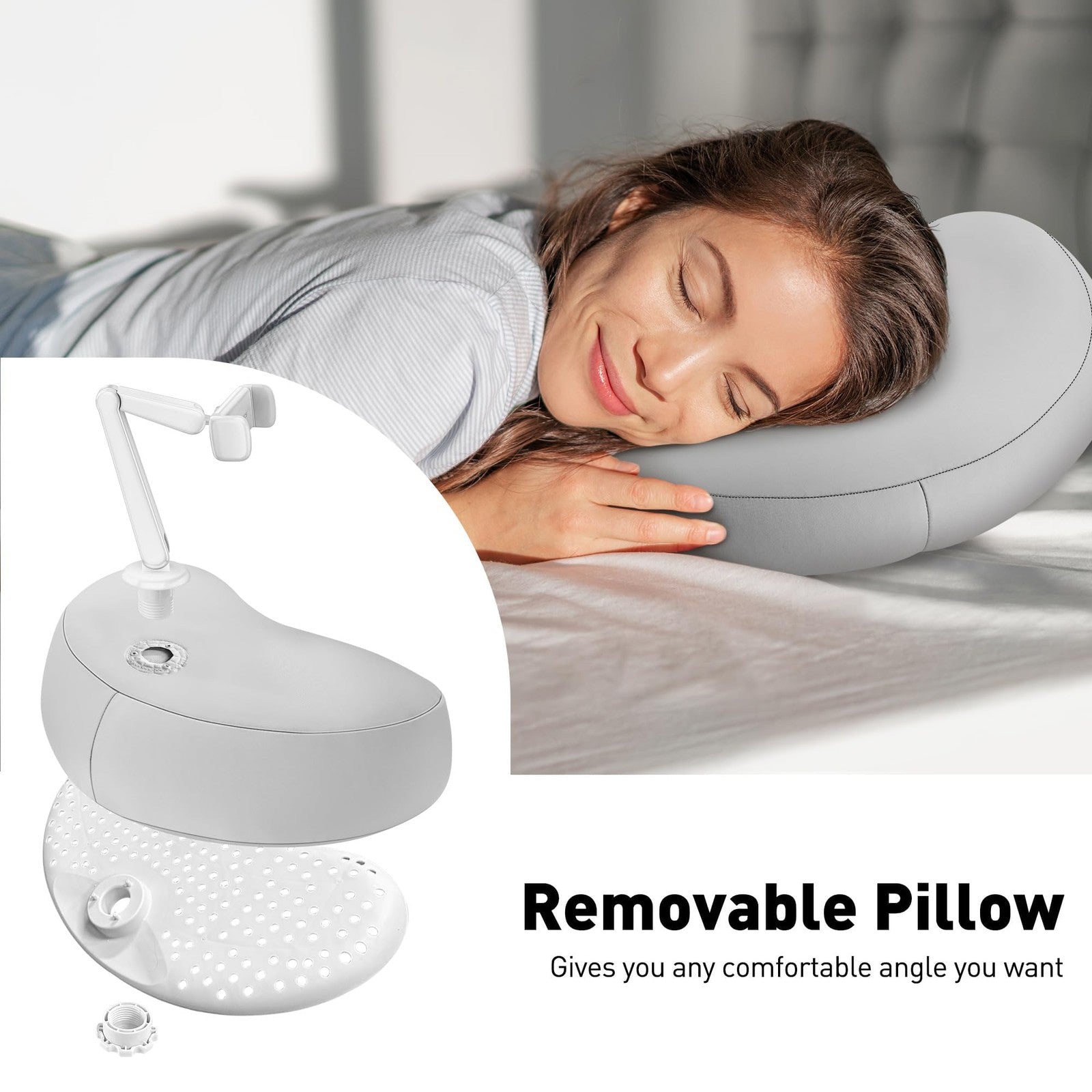 Flexible arm pillow phone holder for bed, Unbranded, with 360-degree rotating design and soft pillow support for smartphones.