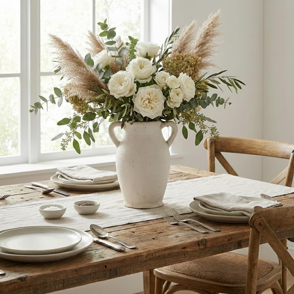 Vaseking large ceramic rustic vase with two handles, showcasing an emotionally grounded design and textured finish.