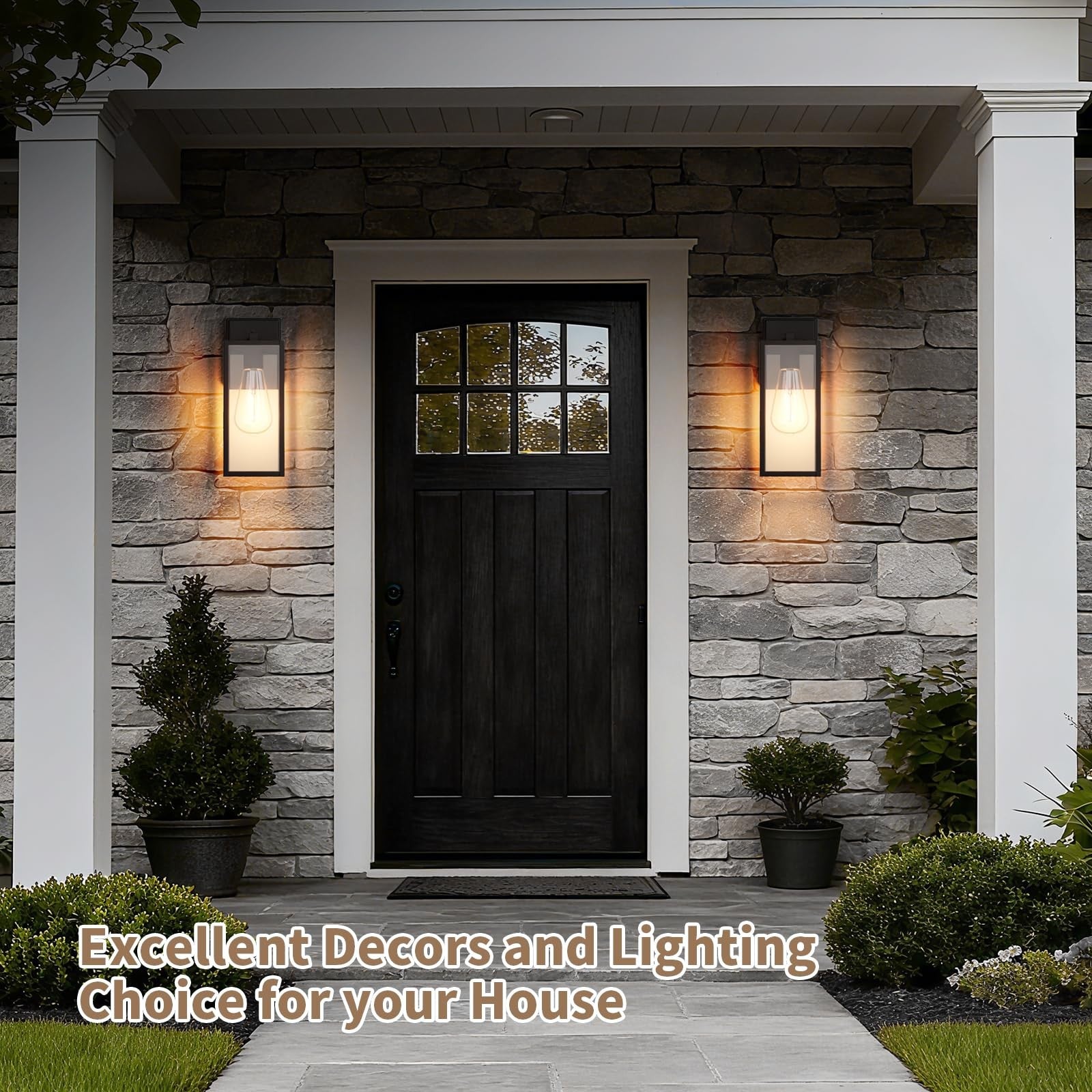 Black outdoor porch light from Fnyuslet 15 series, large exterior wall-mounted fixture for front porch lighting.