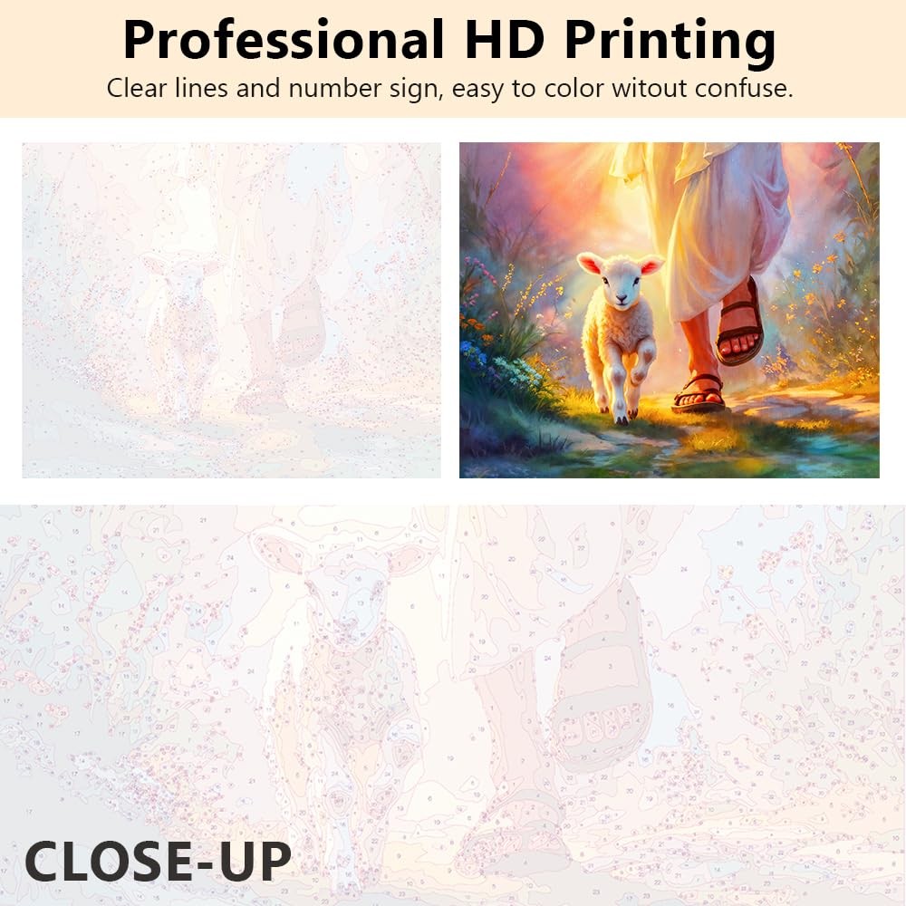 TUMOVO DIY paint by numbers kit for adults featuring religious Christian artwork with numbered sections for easy painting.