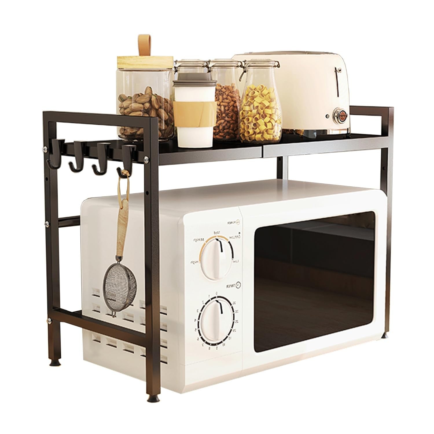 LoyalKBS expandable microwave stand with heavy-duty over-counter shelf showing a sturdy metal frame and adjustable size for kitchen use