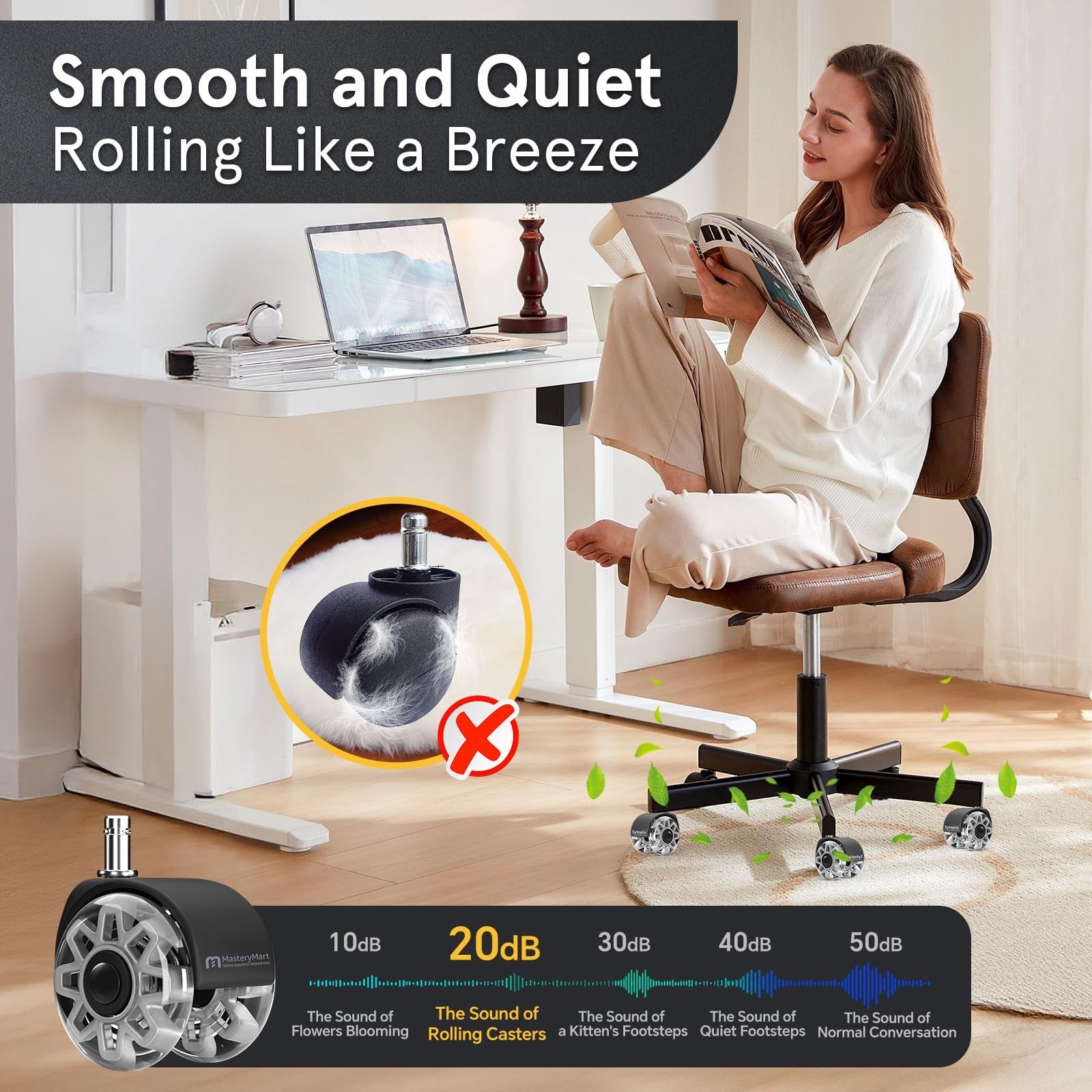 Heavy duty office chair wheels replacement set by MASTERY MART, 2.5-inch casters for carpet and hard floors.
