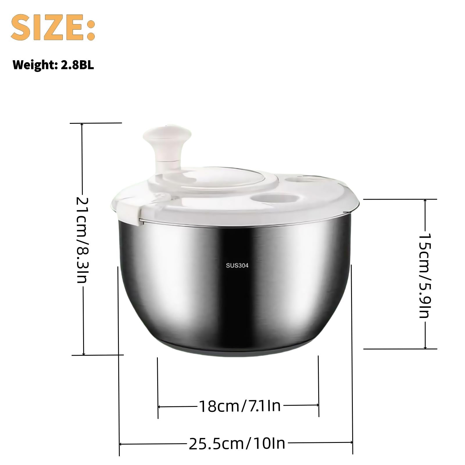 6L stainless steel salad spinner with vegetable and lettuce washing basket, perfect for drying fresh fruits and vegetables.
