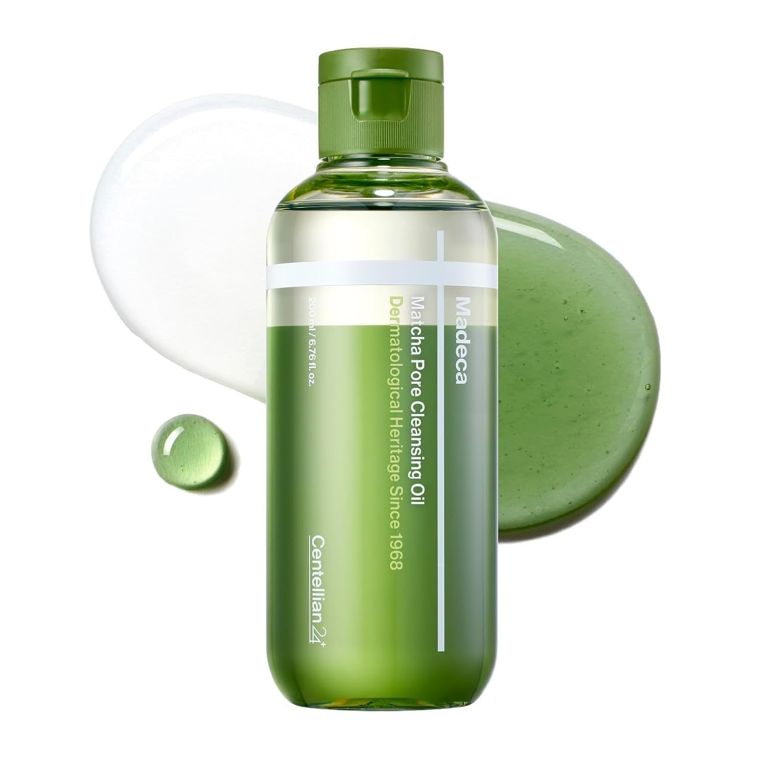 CENTELLIAN 24 Madeca Matcha Cleansing Oil bottle with two-tone TECA and Jeju Mat design, 6.76 fl oz.