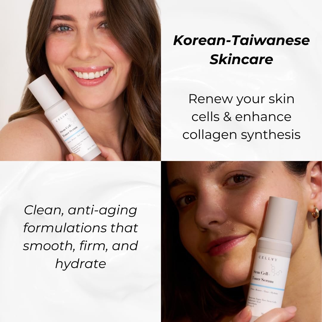CELLVY Korean stem cell toner serum with Moroccan Argan Tree stem cells and hyaluronic acid, in a clear glass bottle
