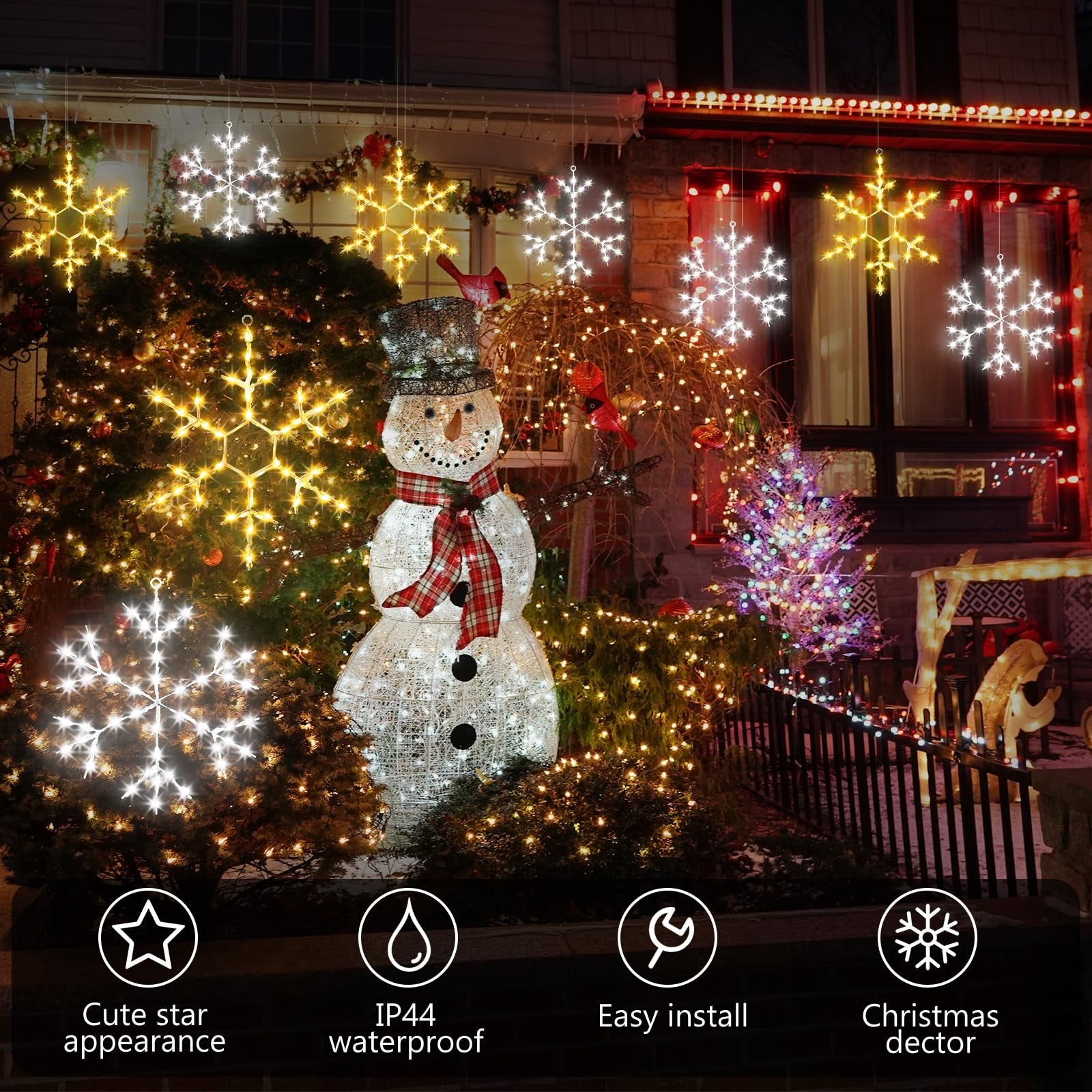 Tuanse 4-piece Christmas silhouette window lights featuring snowflake designs for festive holiday decor.
