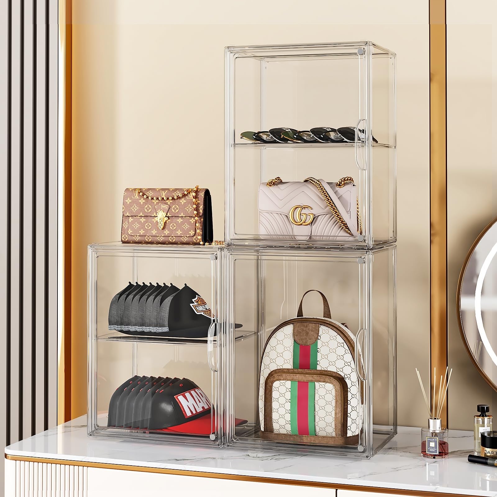 MSHOMELY clear purse storage organizer with 3 packs, designed for closet handbag and accessory organization.