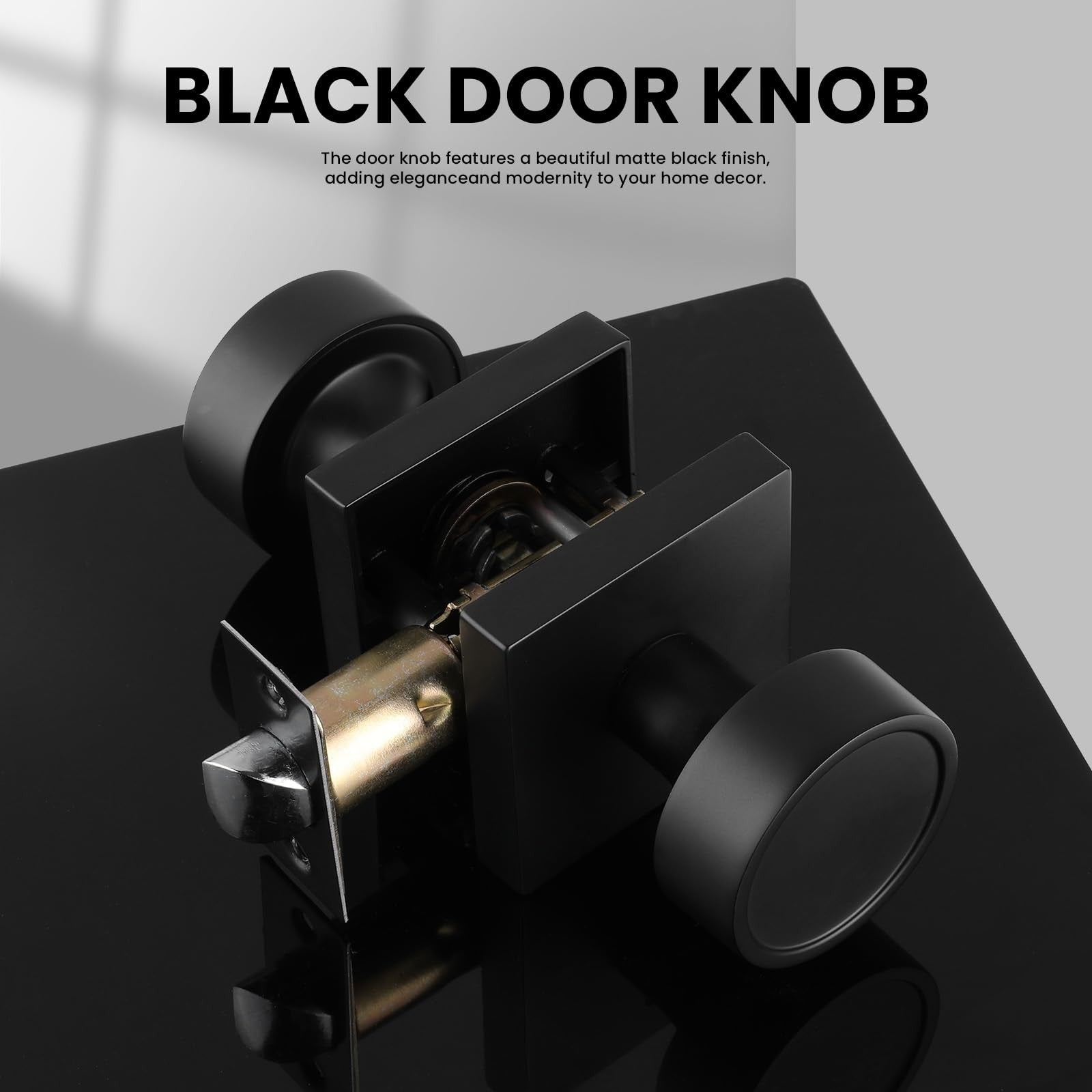 Haidms black passage door knob set with heavy-duty round matte black interior handles on a door.