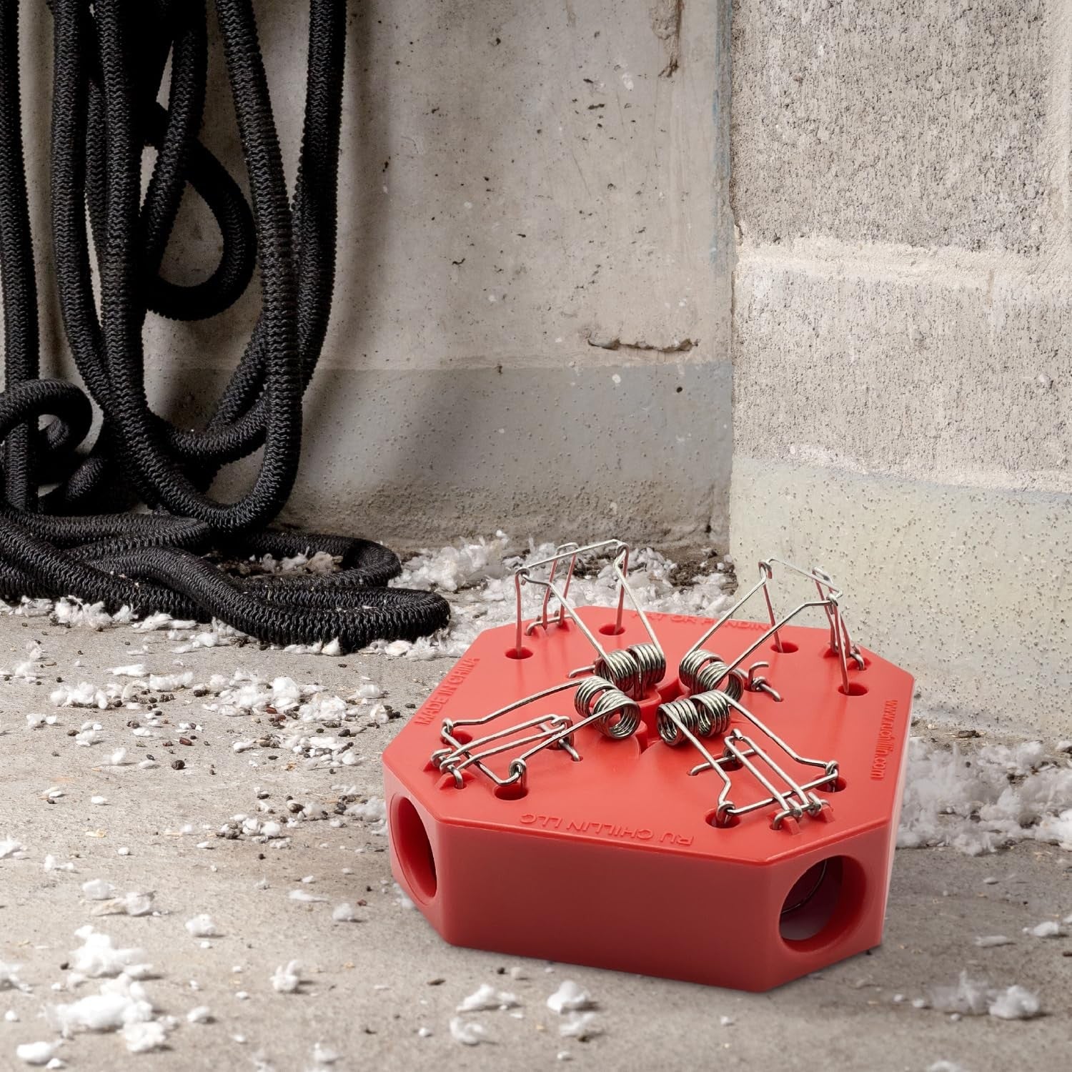 RU CHILLIN reusable mouse trap with multiple compartments for catching mice indoors and outdoors, shown set up ready for use.