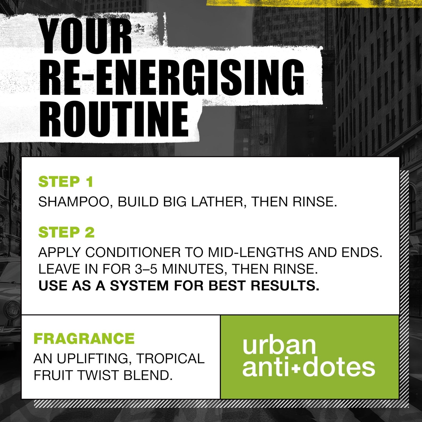 TIGI Bed Head Re-Energize Shampoo and Conditioner set with two 750ml bottles, featuring vibrant packaging and product labels.