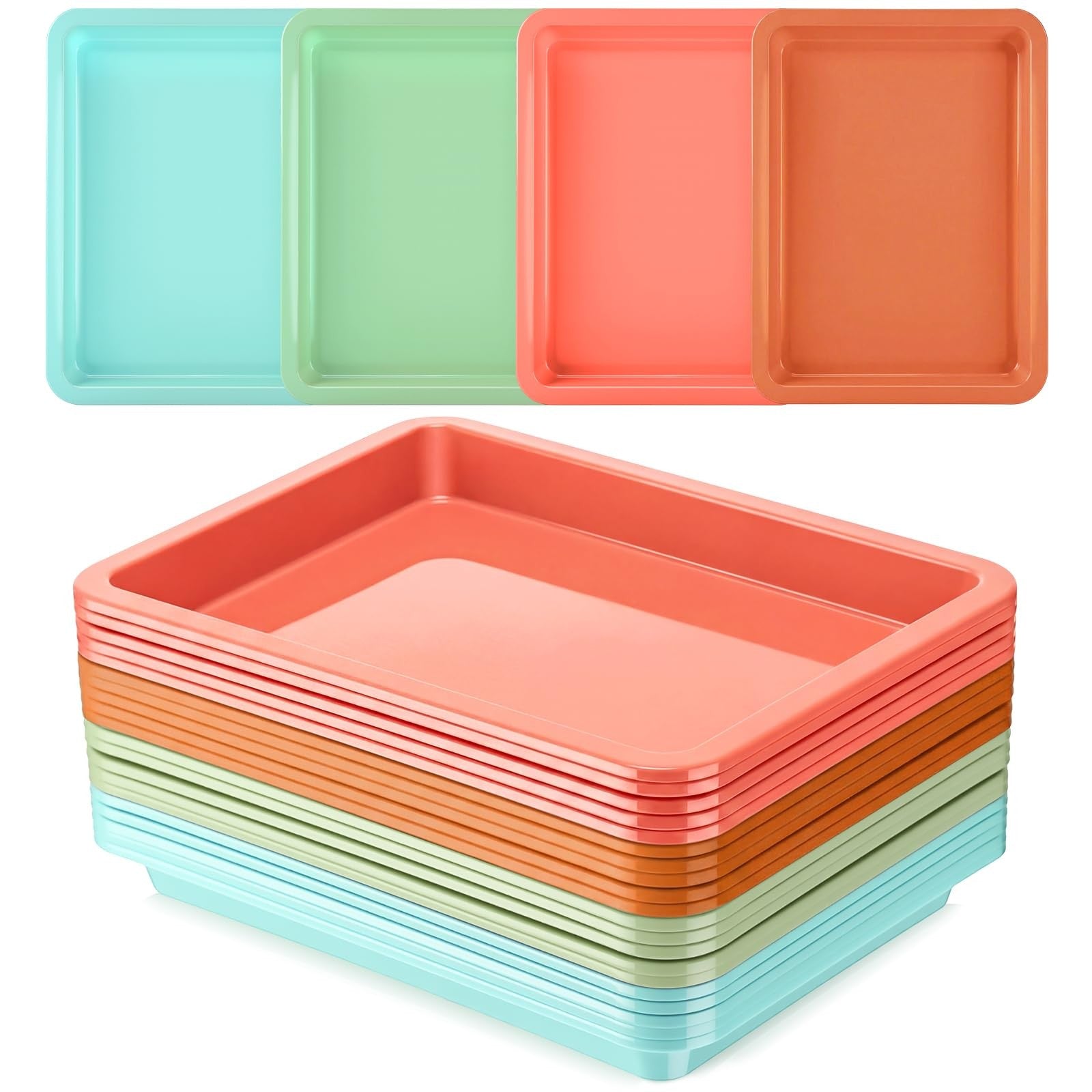 Set of 20 colorful plastic art sand trays by Mimorou, stackable sensory trays for creative and educational activities.