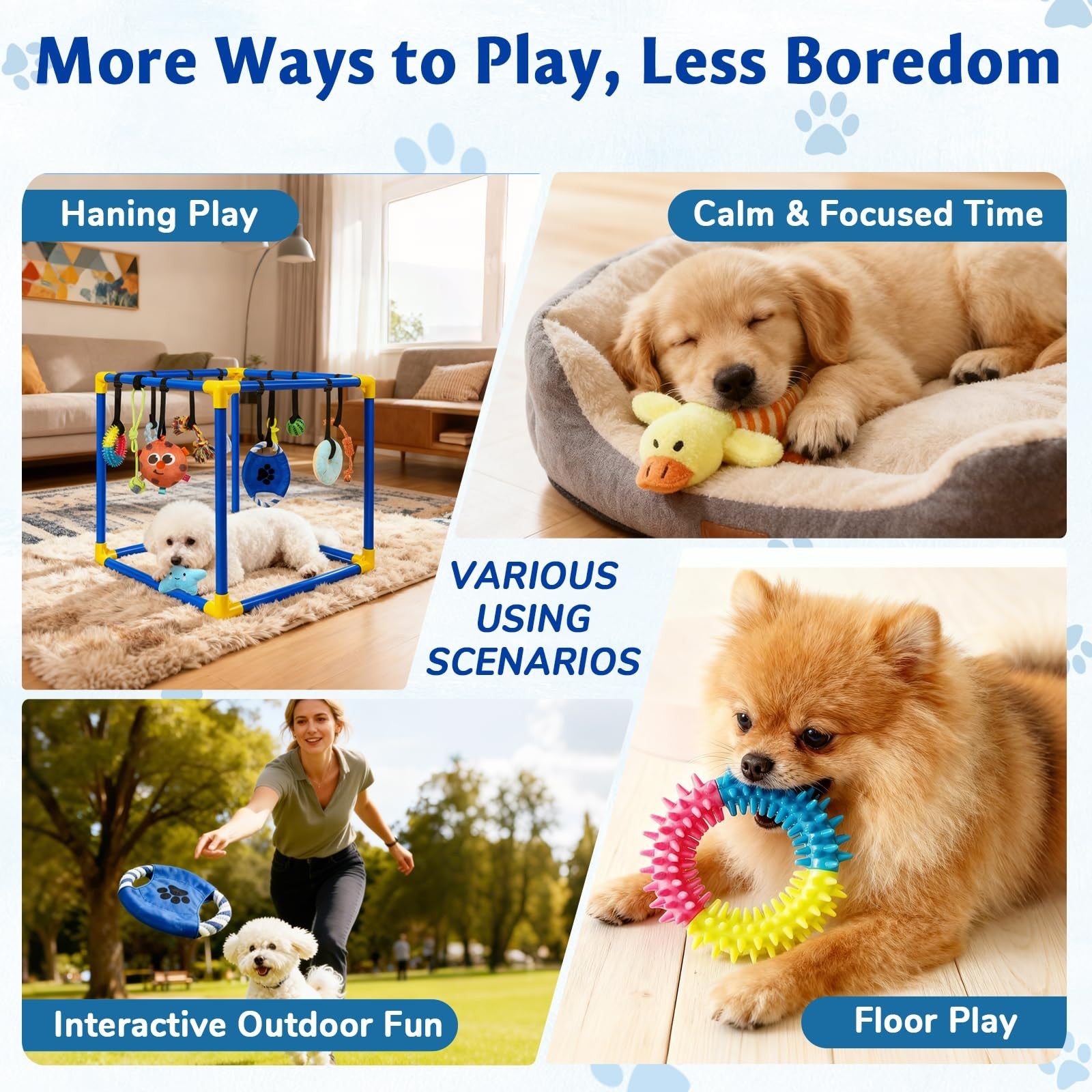 VYNALTIX puppy play gym with 16 colorful toys, removable dog enrichment playground, interactive pet activity center with soft padding
