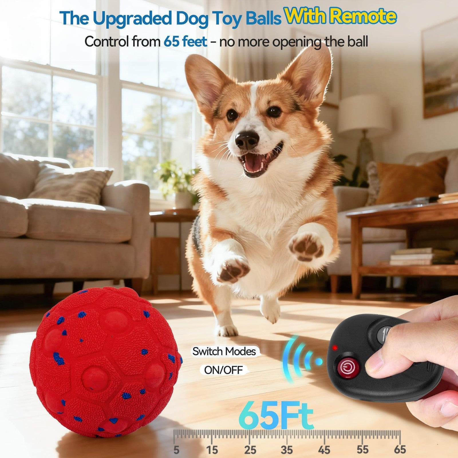 Newget interactive dog toy ball with remote, featuring three moving modes, designed for engaging and entertaining play.