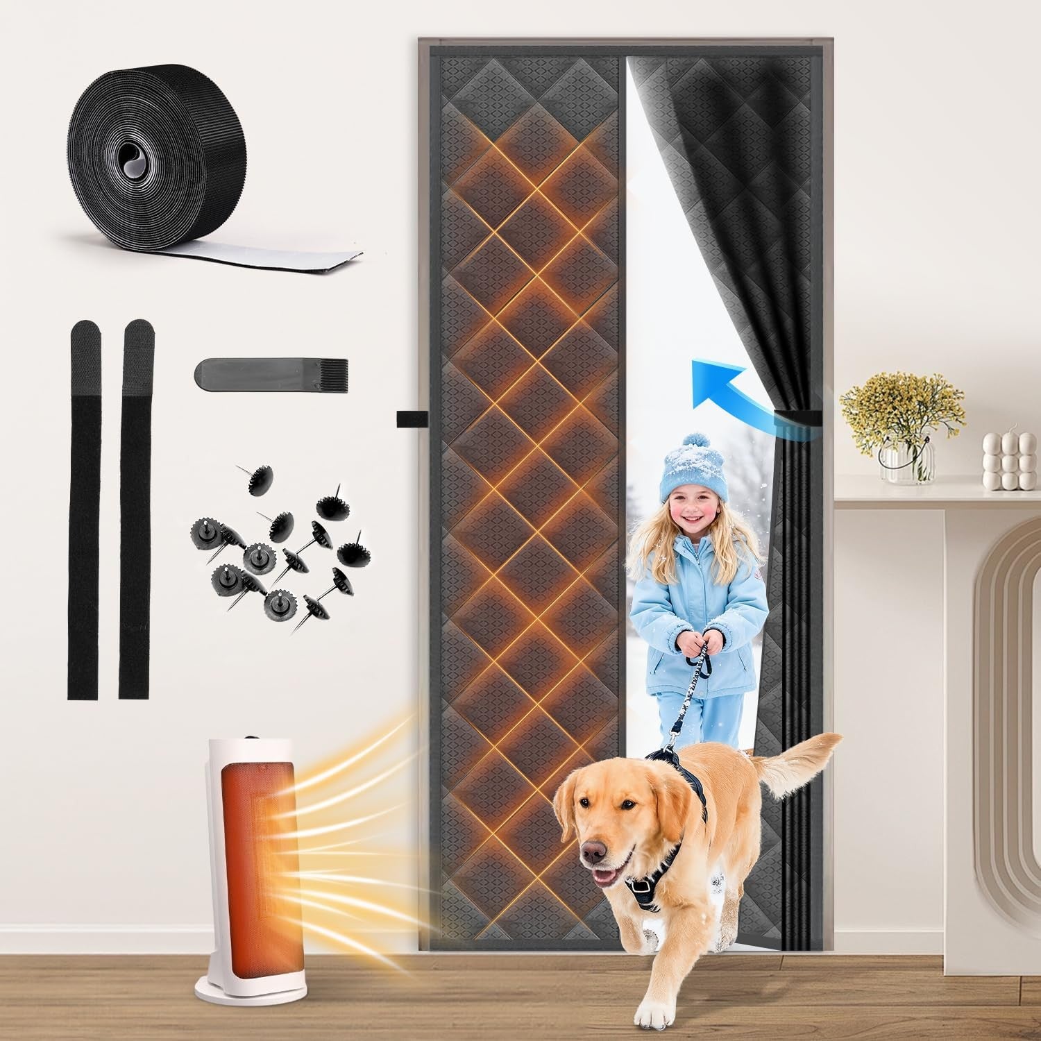 Vidoya magnetic thermal insulated door curtain fitting a 36x80 inch door, with magnetic closure and thermal insulation for energy efficiency.