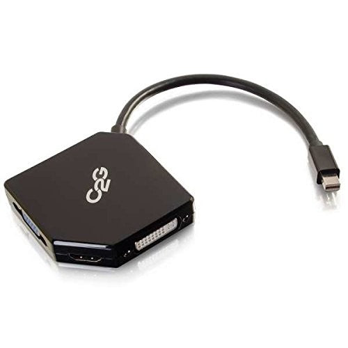C2G Legrand Mini DisplayPort adapter showing ports for HDMI, VGA, and DVI, capable of 4K resolution for connecting display devices.