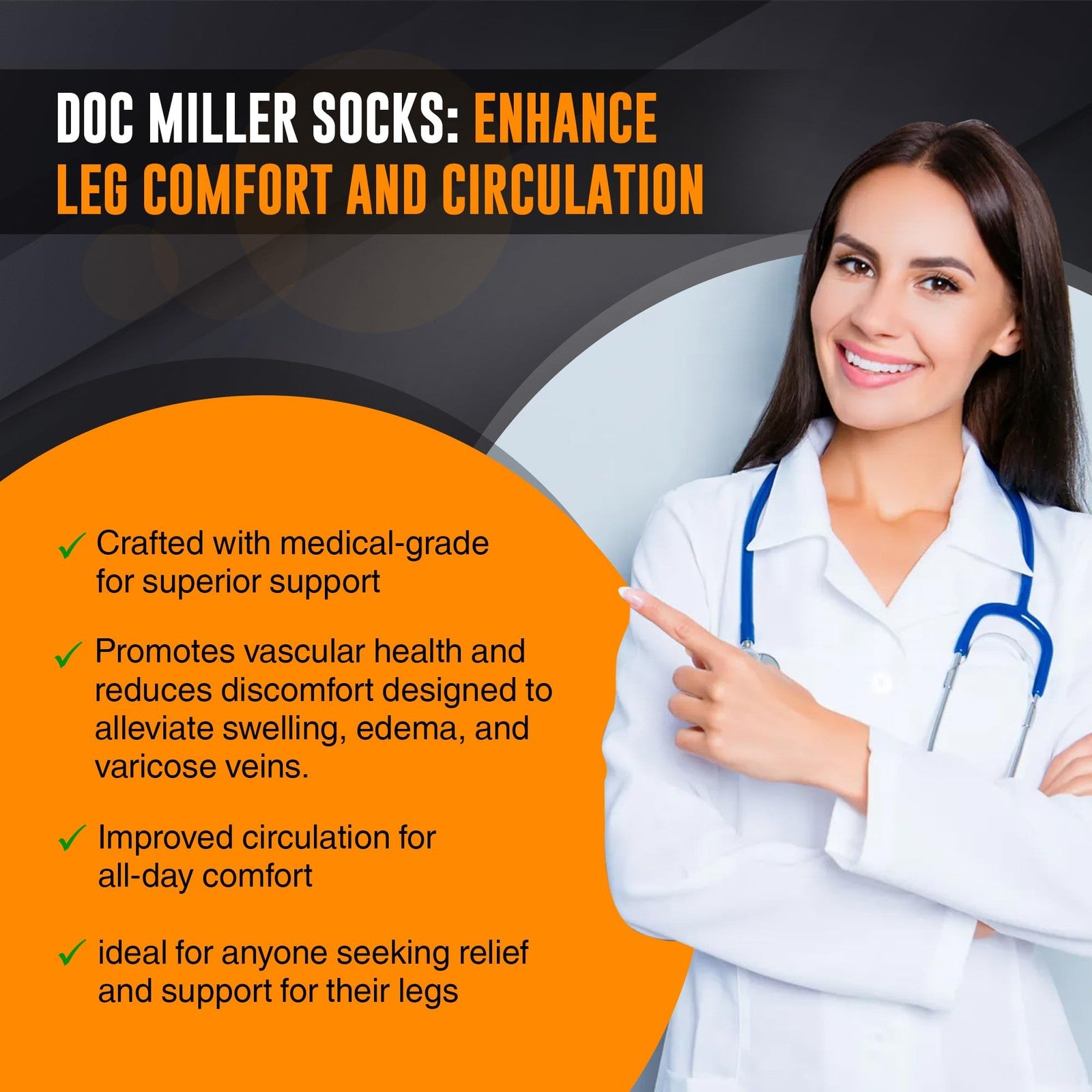 Doc Miller thigh high compression socks with open toe design, 20-30mmHg, for varicose vein support and improved leg circulation