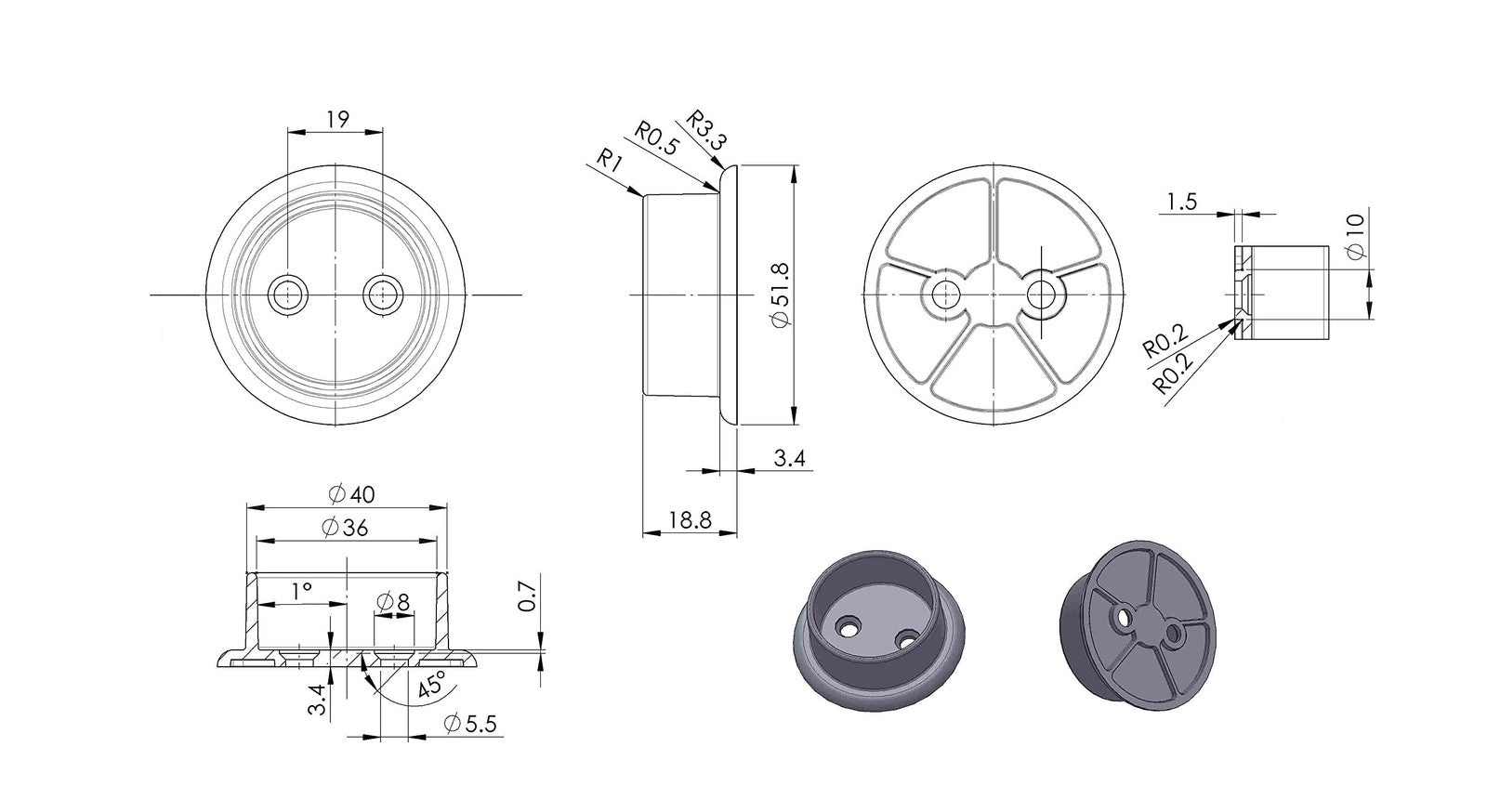 QCAA heavy duty solid metal pole socket set in matte black, 1-3/8 inch, includes 8 pairs of durable sockets for pole installation.