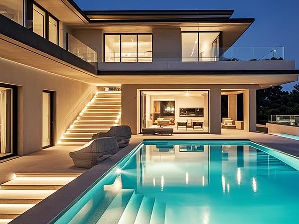 Pandery outdoor LED strip lights, 32.8ft waterproof warm white 2700K, 24V with high CRI90+ for ambient lighting.